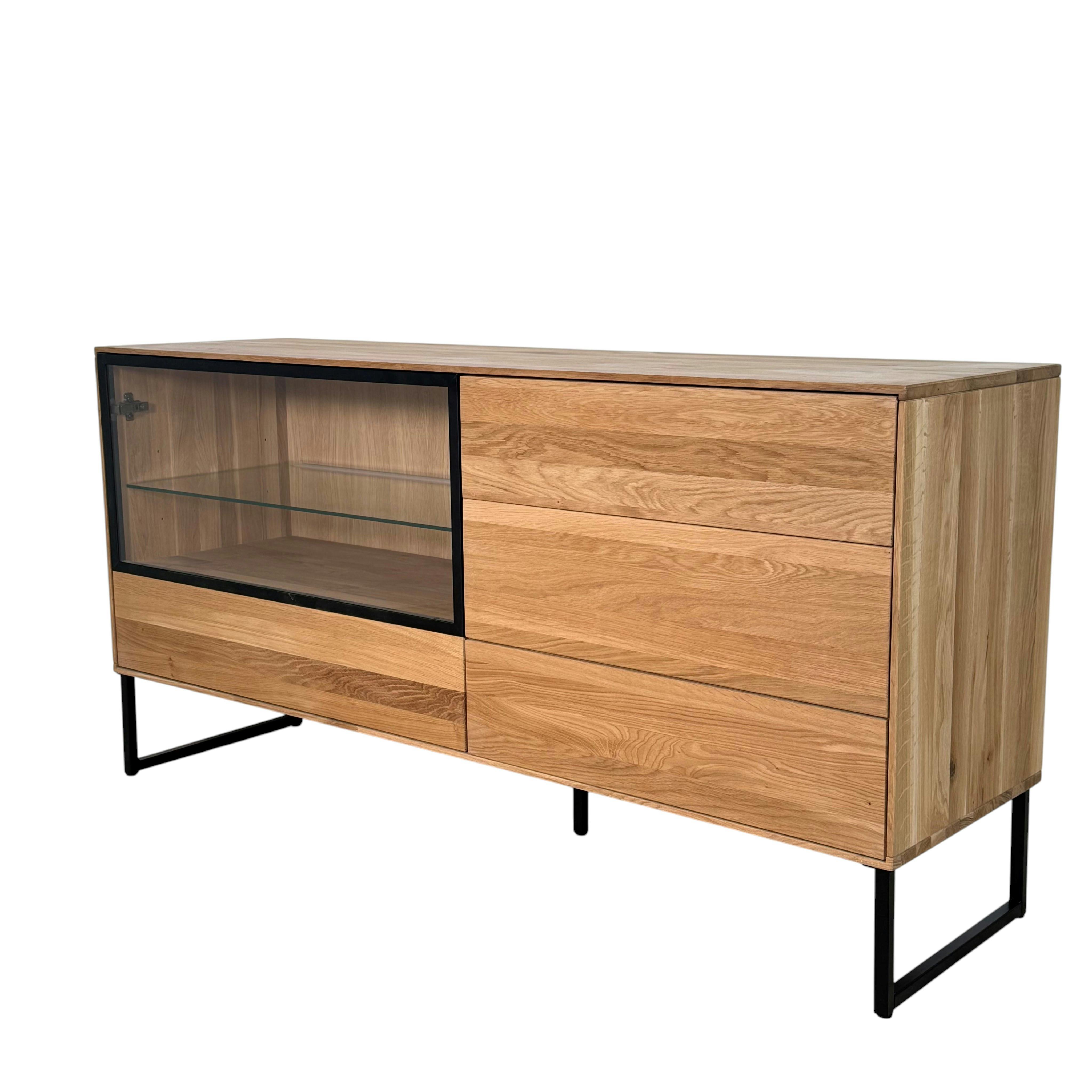 Buffet bas vitrine bois de chêne blanc HAVEN