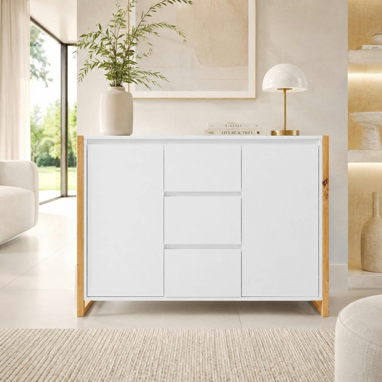 Buffet blanc 2 portes 3 tiroirs 122 cm ALVA