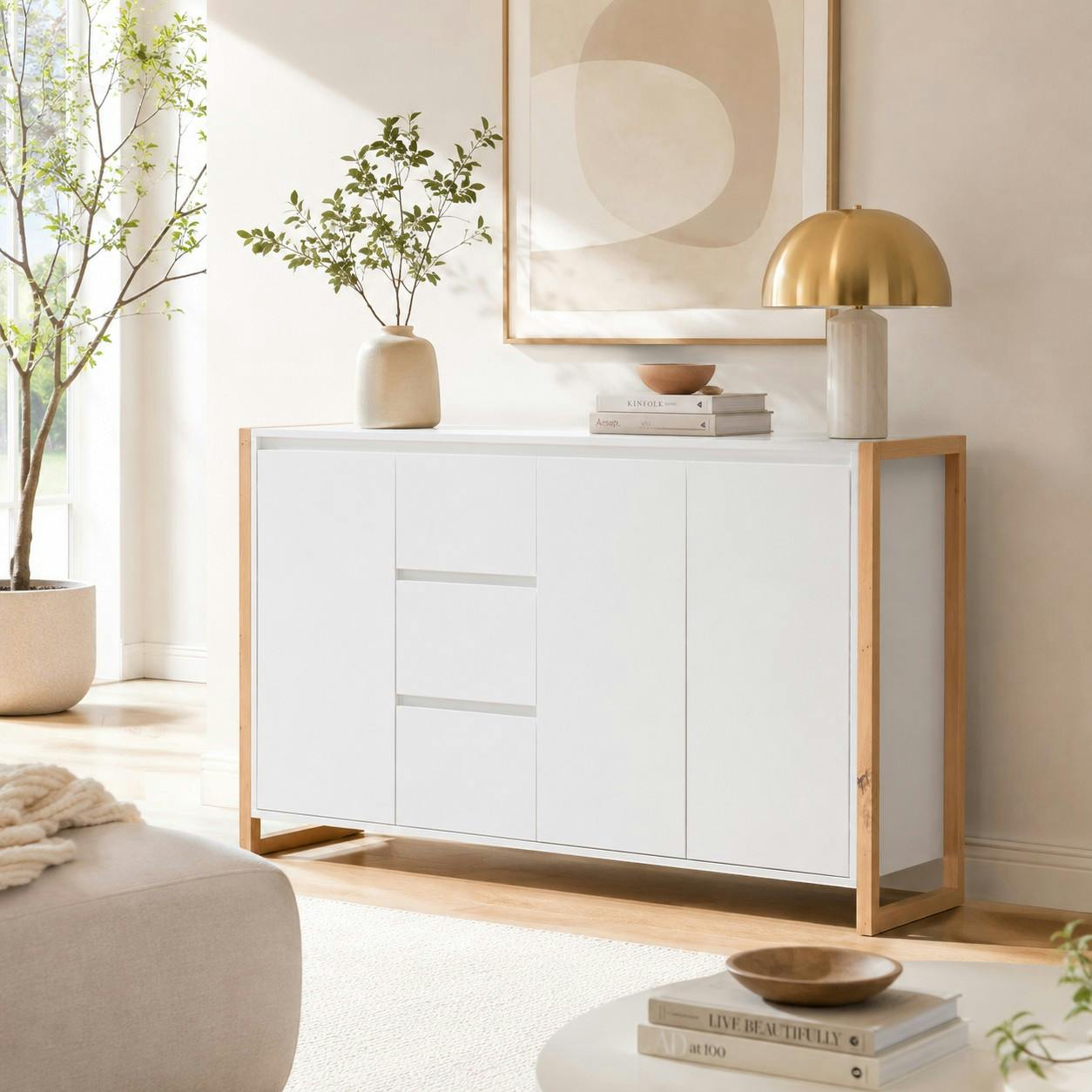 Buffet blanc 3 portes 3 tiroirs 160 cm ALVA