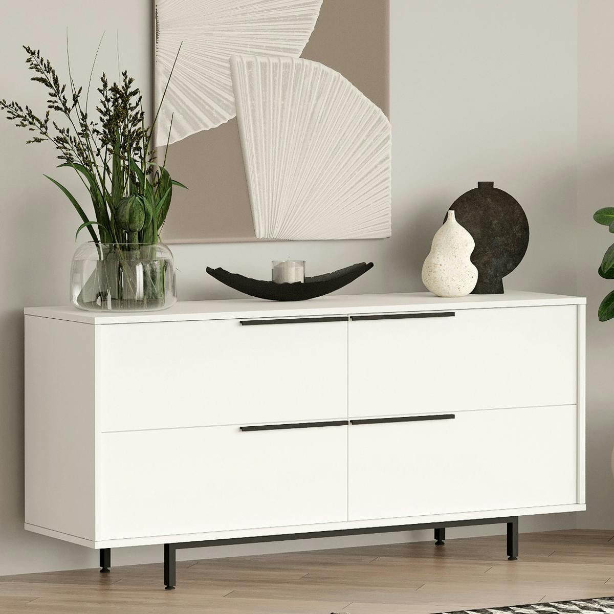 Buffet blanc design moderne à ouverture frontale VAREN