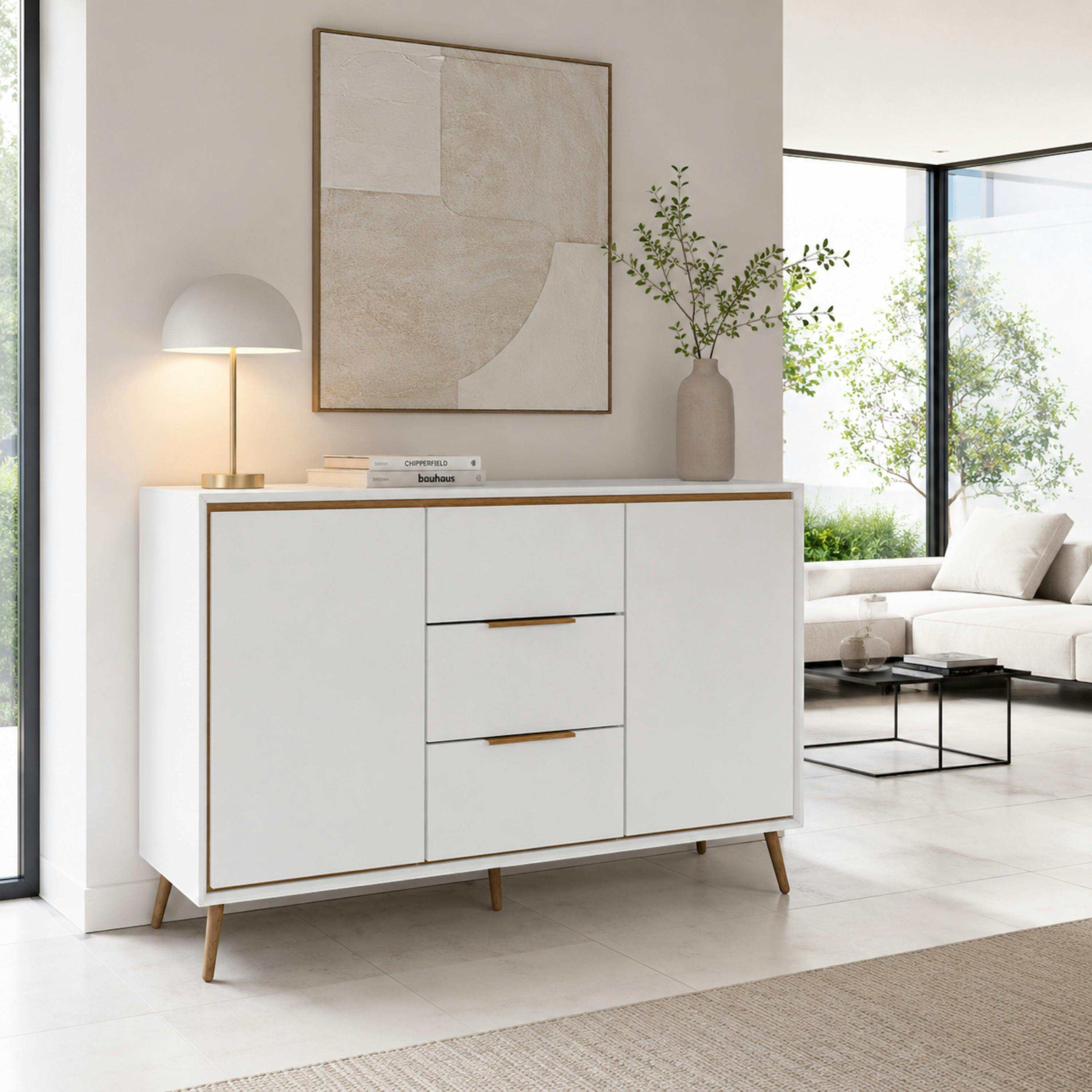Buffet blanc moderne 2 portes 3 tiroirs AVIO
