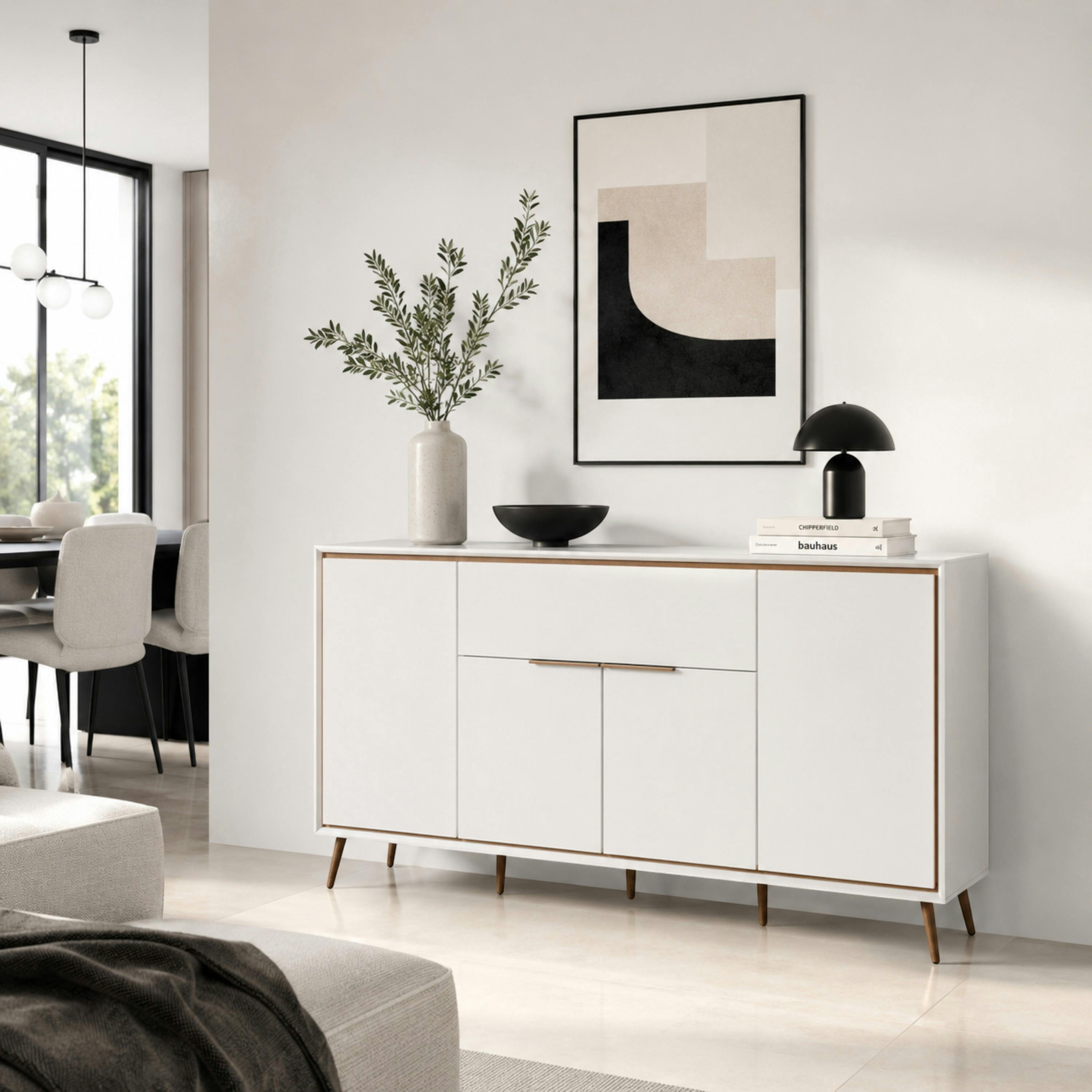 Buffet blanc moderne 4 portes 1 tiroir AVIO