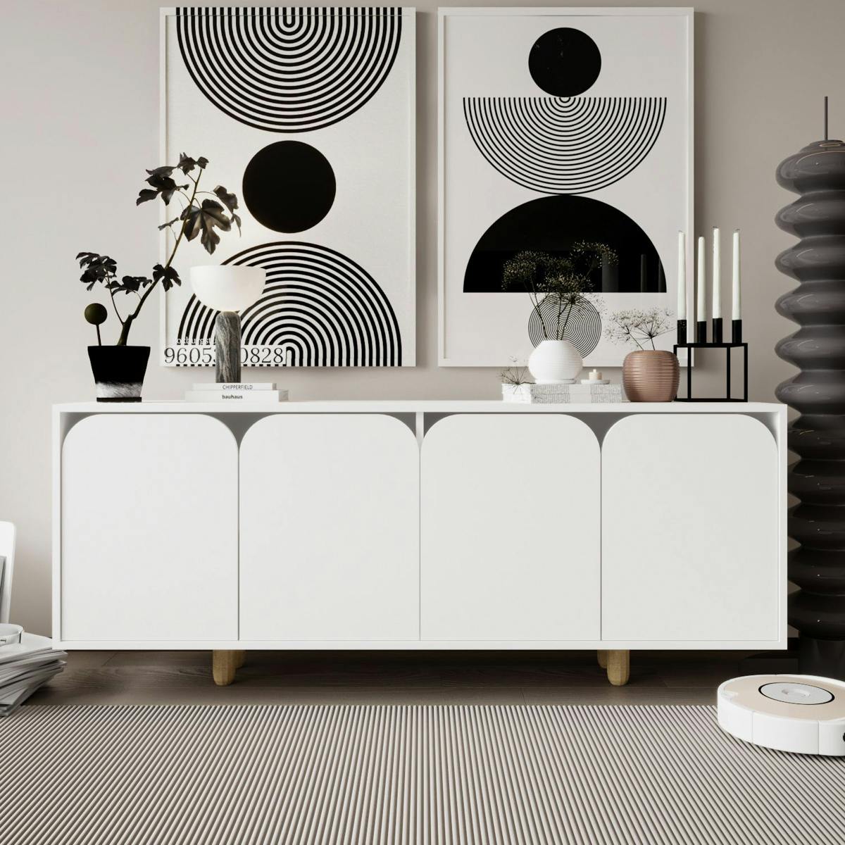 Buffet blanc moderne 4 portes courbes 180 cm VAREN