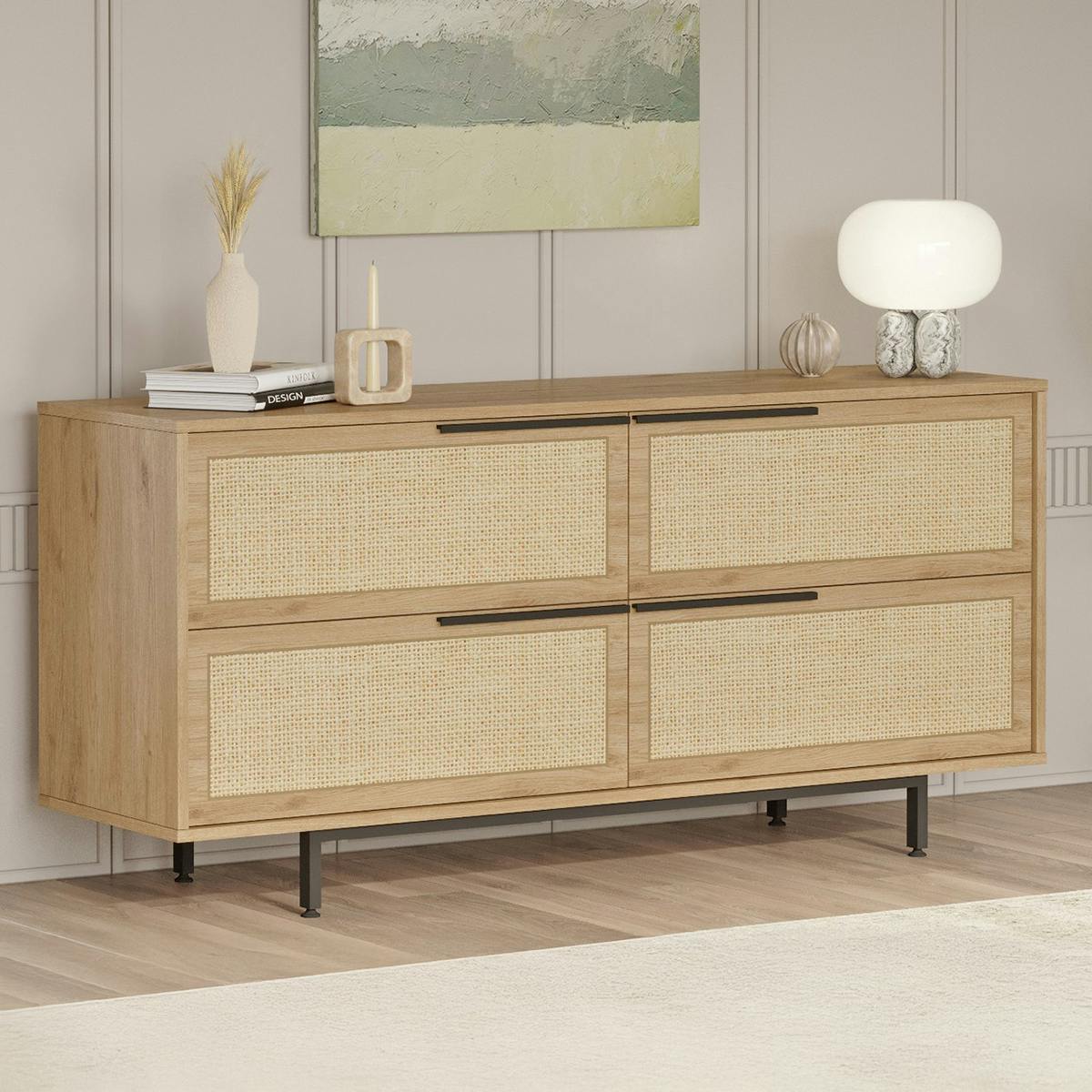 Buffet bohème 4 portes, cannage et ouverture frontale VAREN