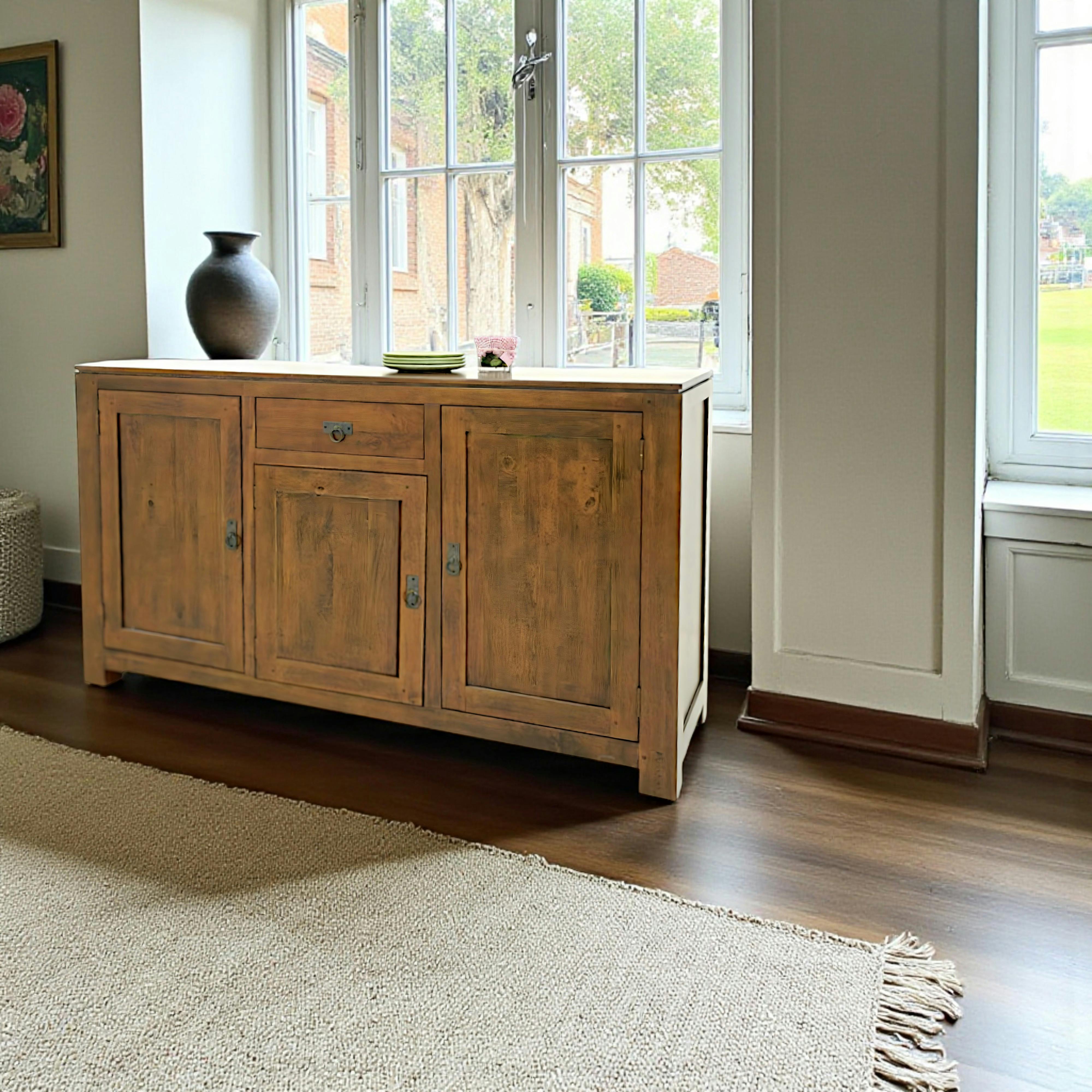 Buffet bois exotique hévéa 160cm HELENA