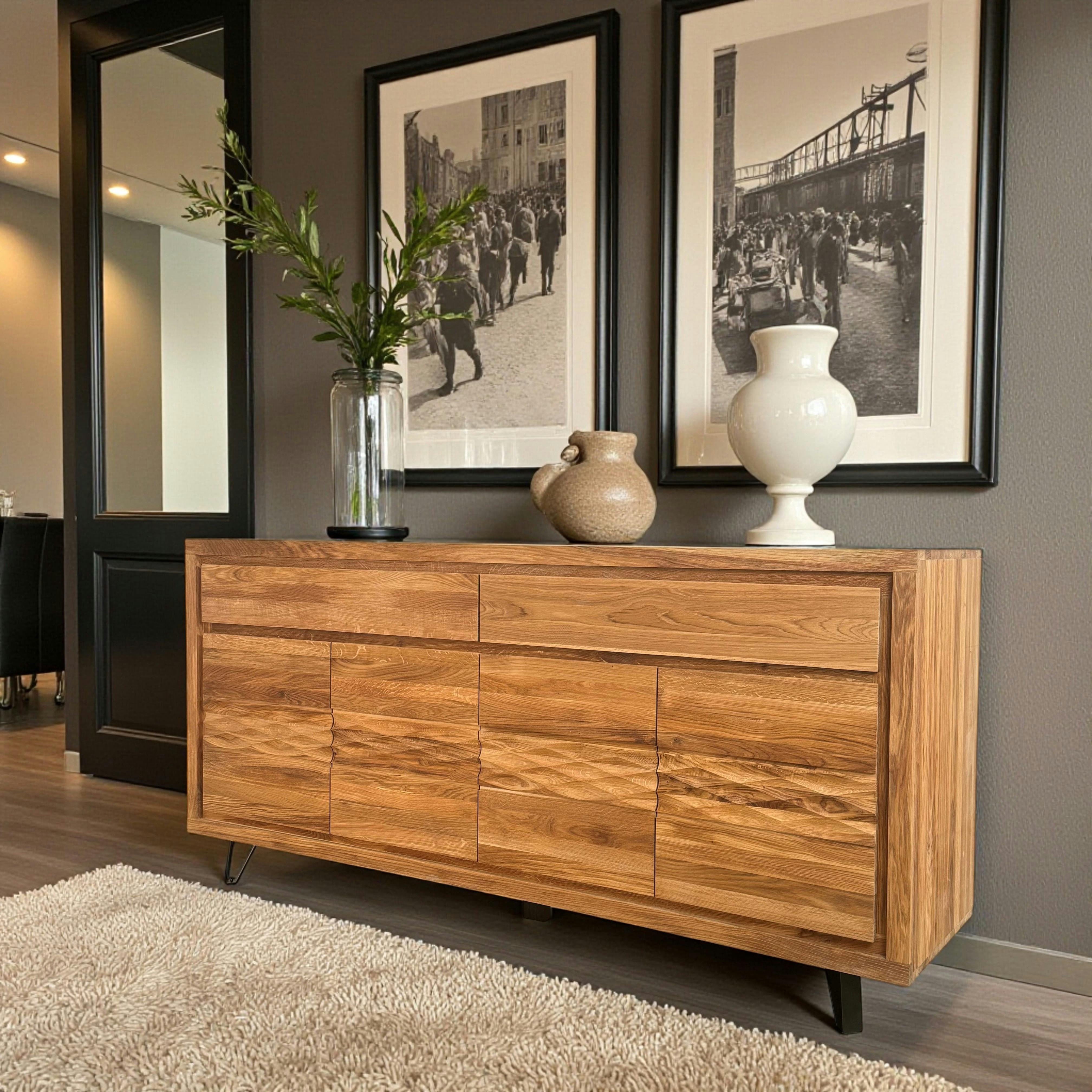 Buffet bois massif 4 portes - frise décorative ROSETO