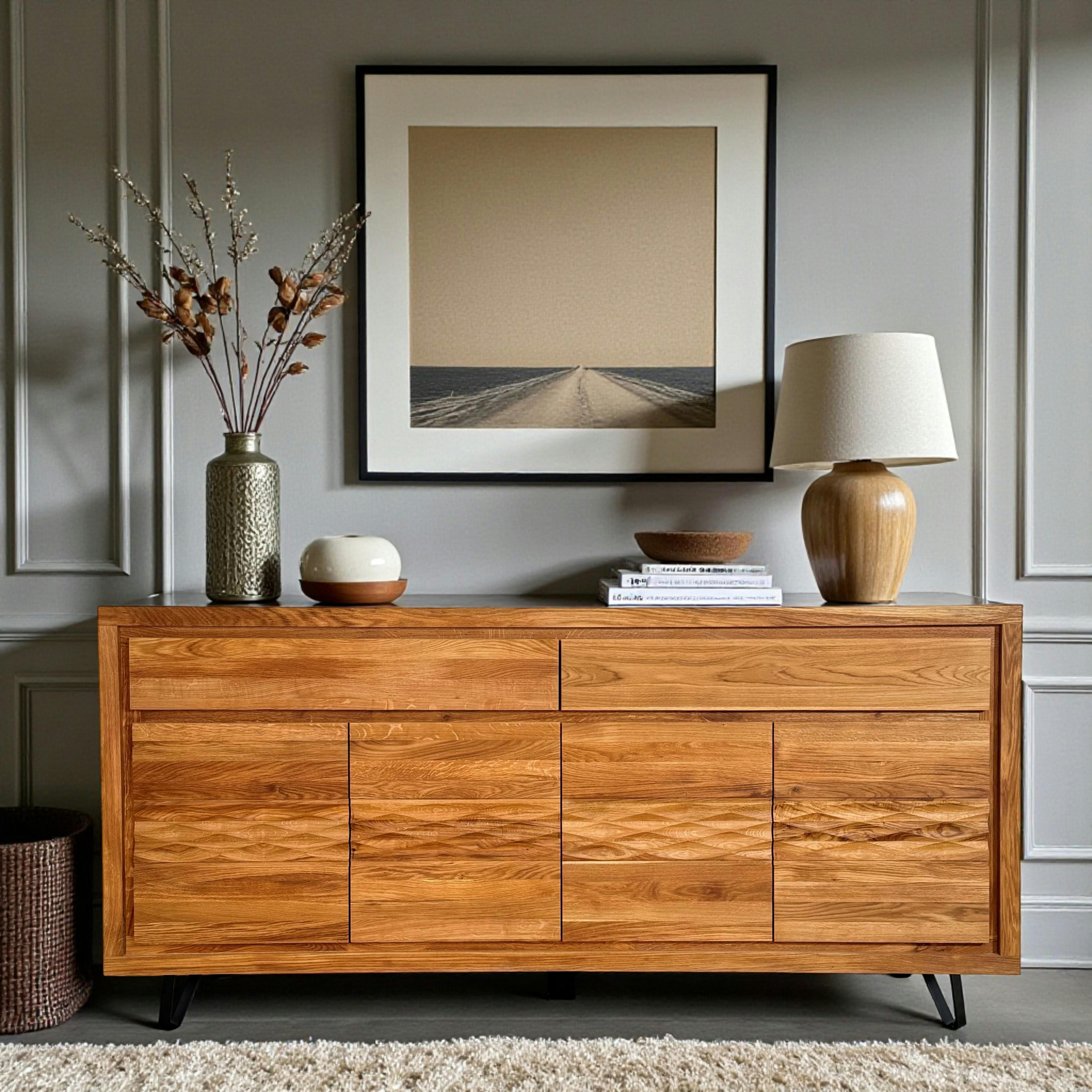 Buffet 4 portes en frêne 220 cm, hauteur 94 cm Kube | Maisons du Monde