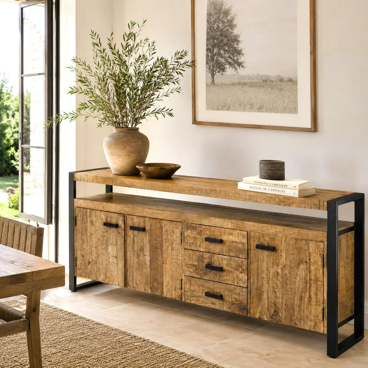 Buffet bois métal 3 portes double plateau KARGO