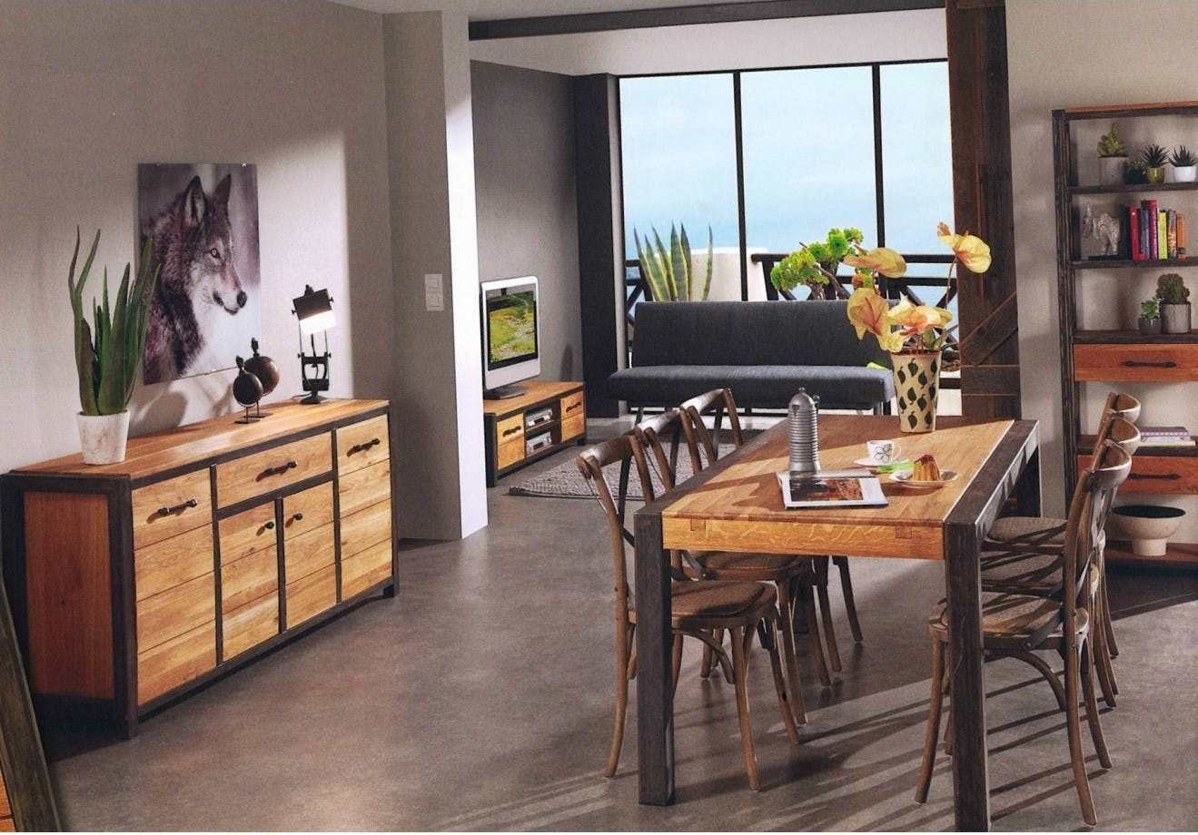 Grand buffet en bois et metal de style industriel
