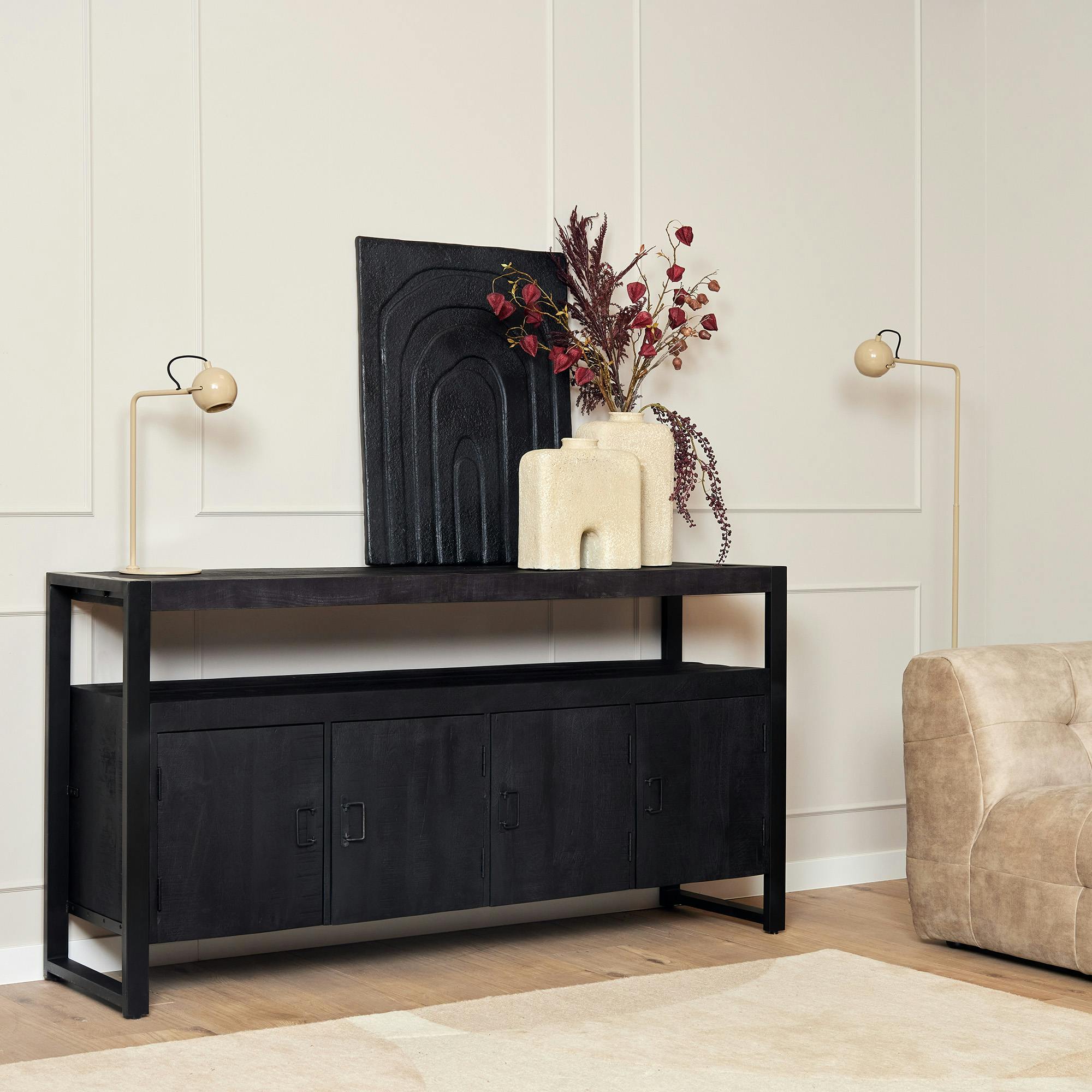 Buffet bois noir 4 portes MILORA
