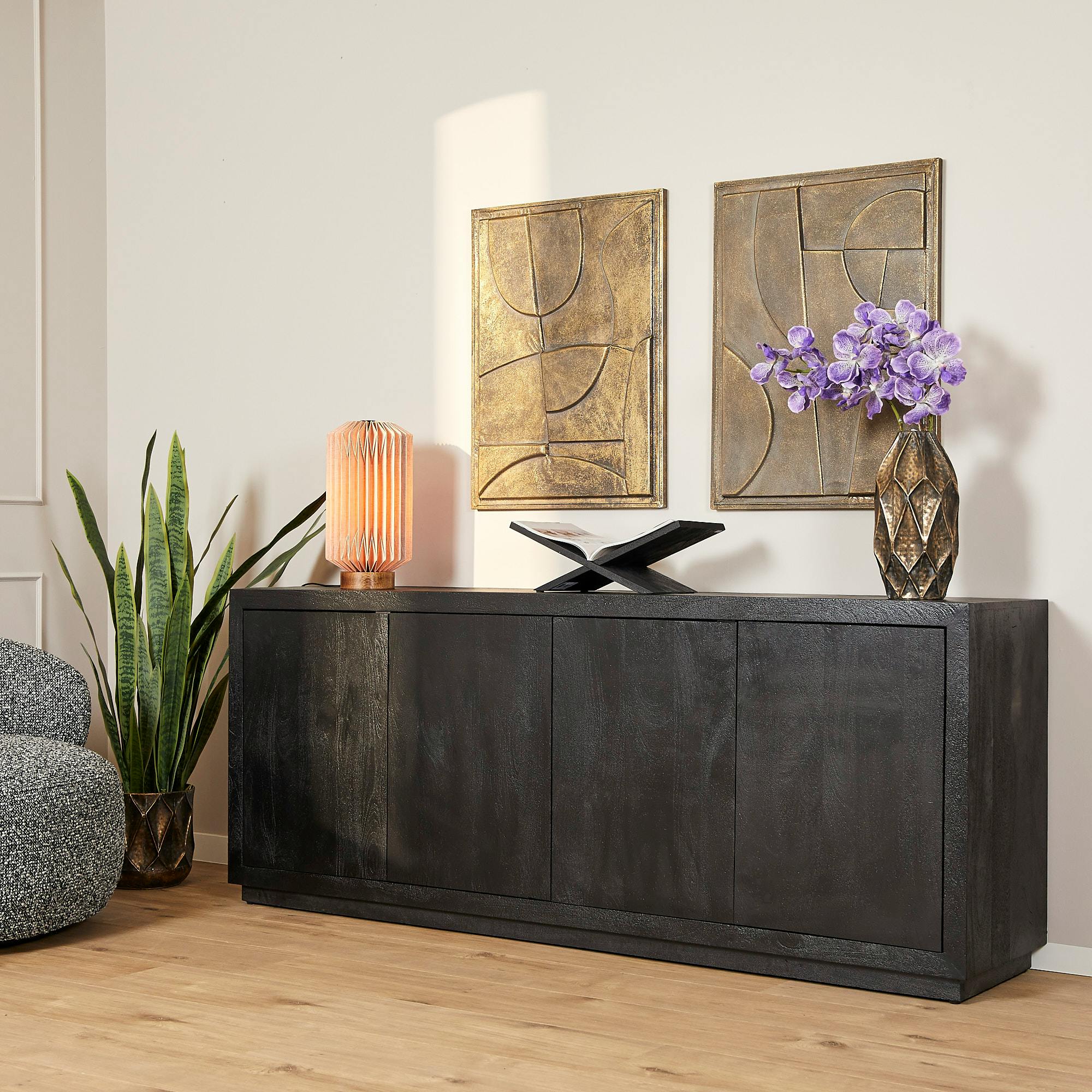 Buffet bois noir 4 portes style minimaliste MONTARO