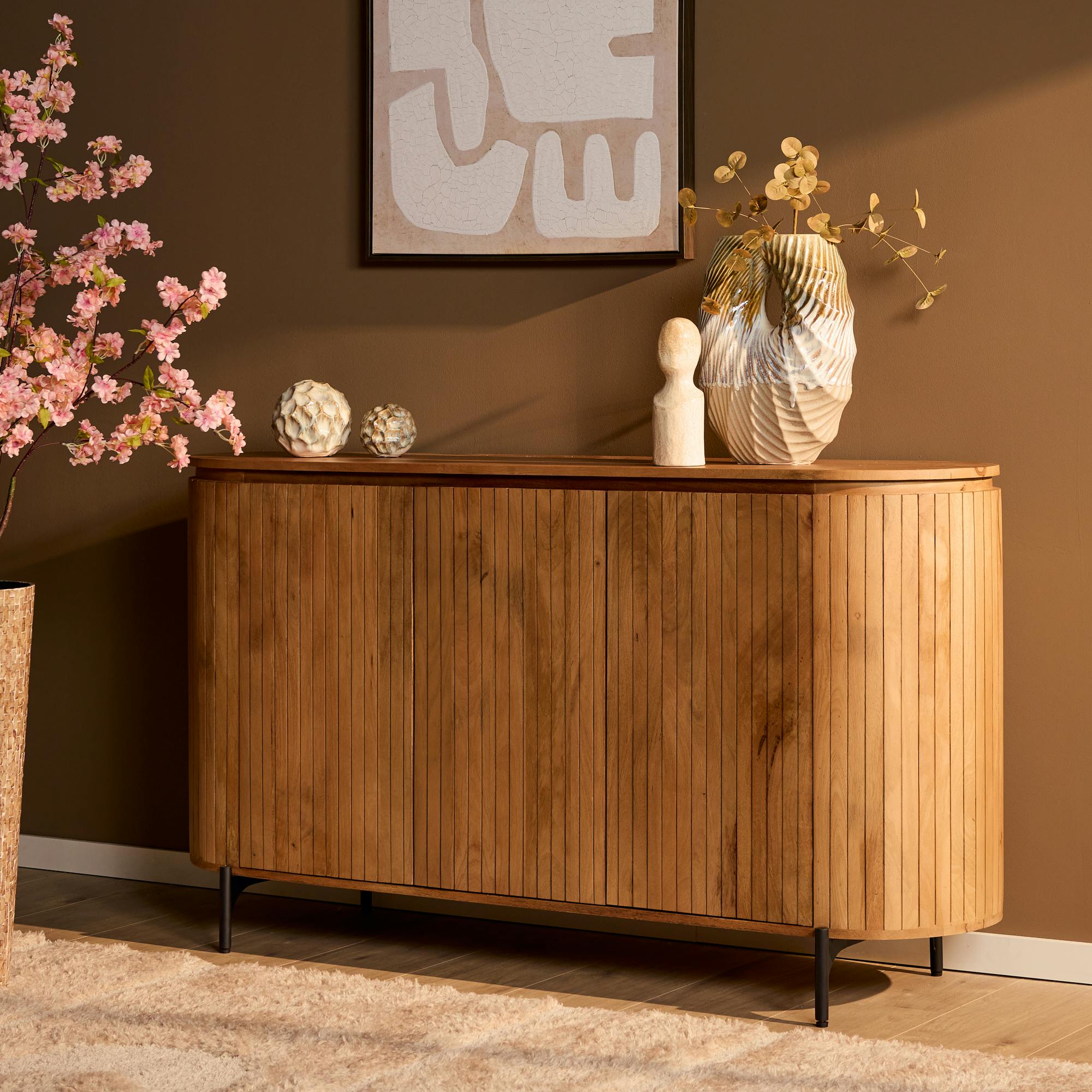 Buffet bois rainuré ovale 3 portes CALERO