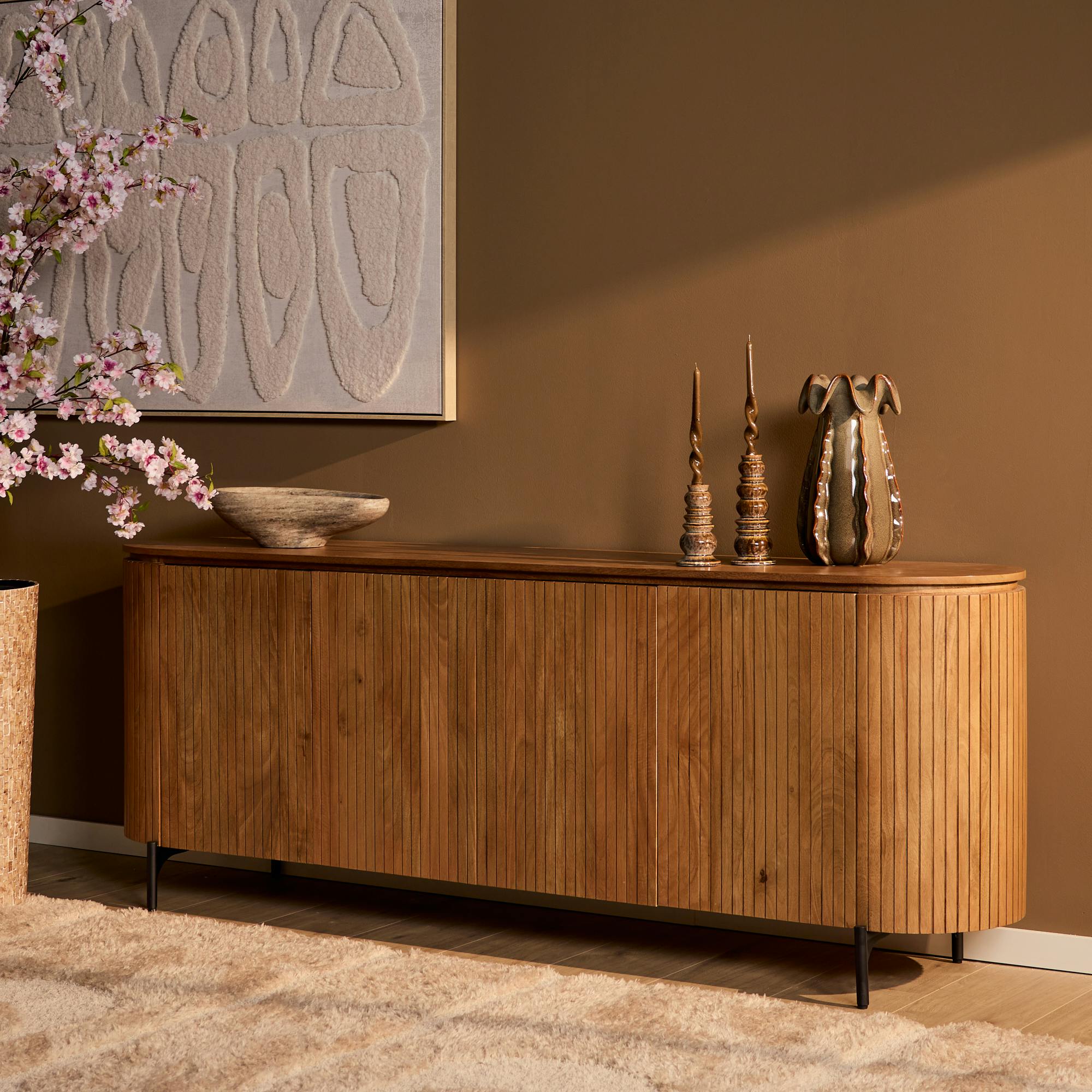 Buffet bois rainuré ovale 4 portes CALERO