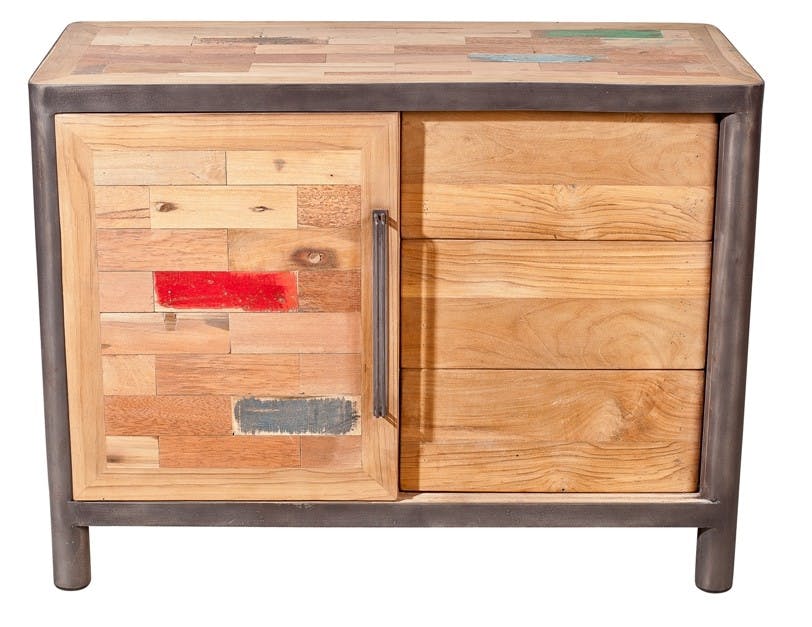 Petit buffet en bois recycle et metal de style industriel