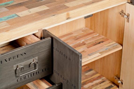 Buffet en bois recycle et metal de style industriel