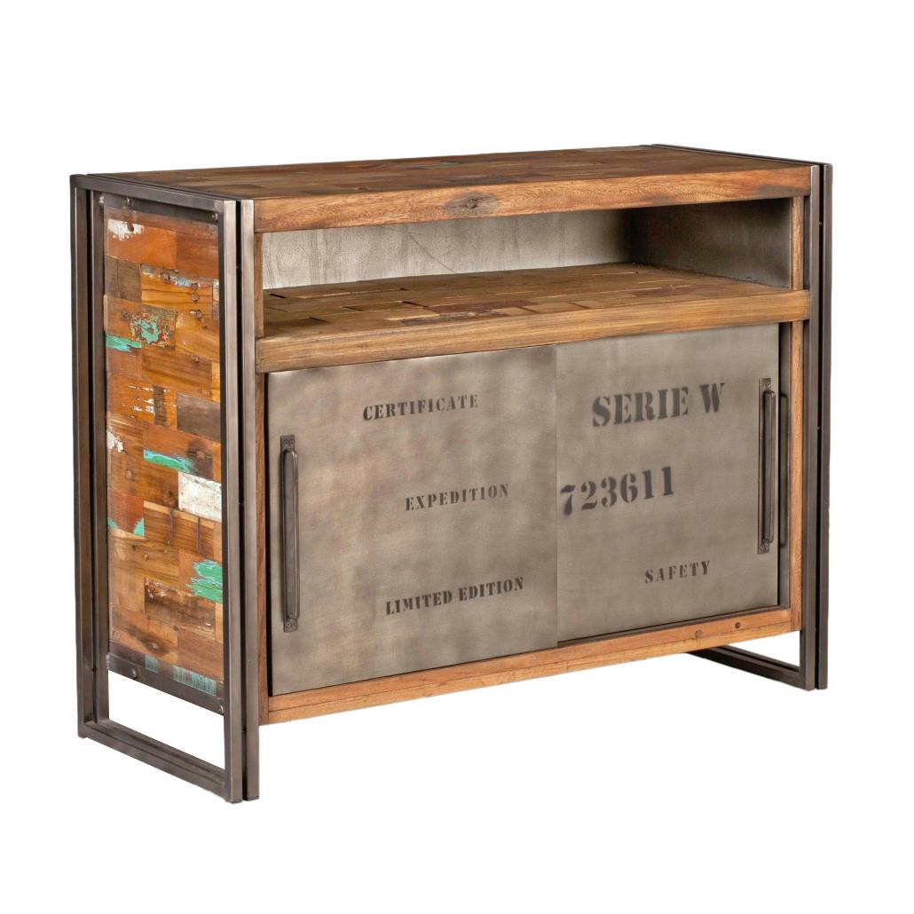 Petit buffet en bois recycle et metal de style industriel