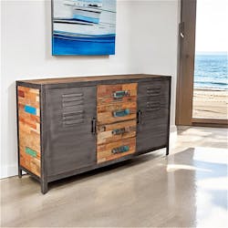 Petit buffet en bois recycle et metal de style industriel