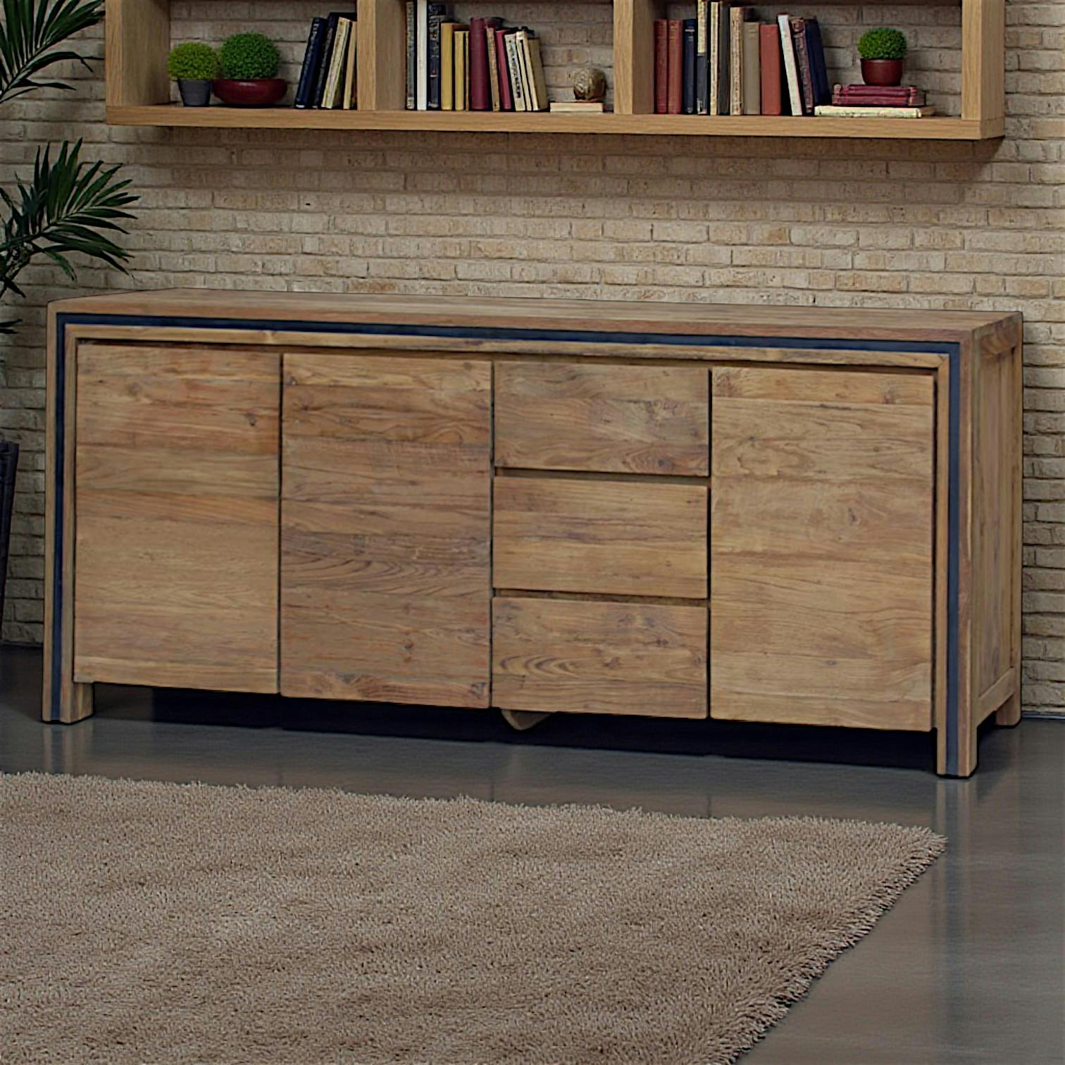 Buffet bois recyclé de teck 3 portes 3 tiroirs VADOD