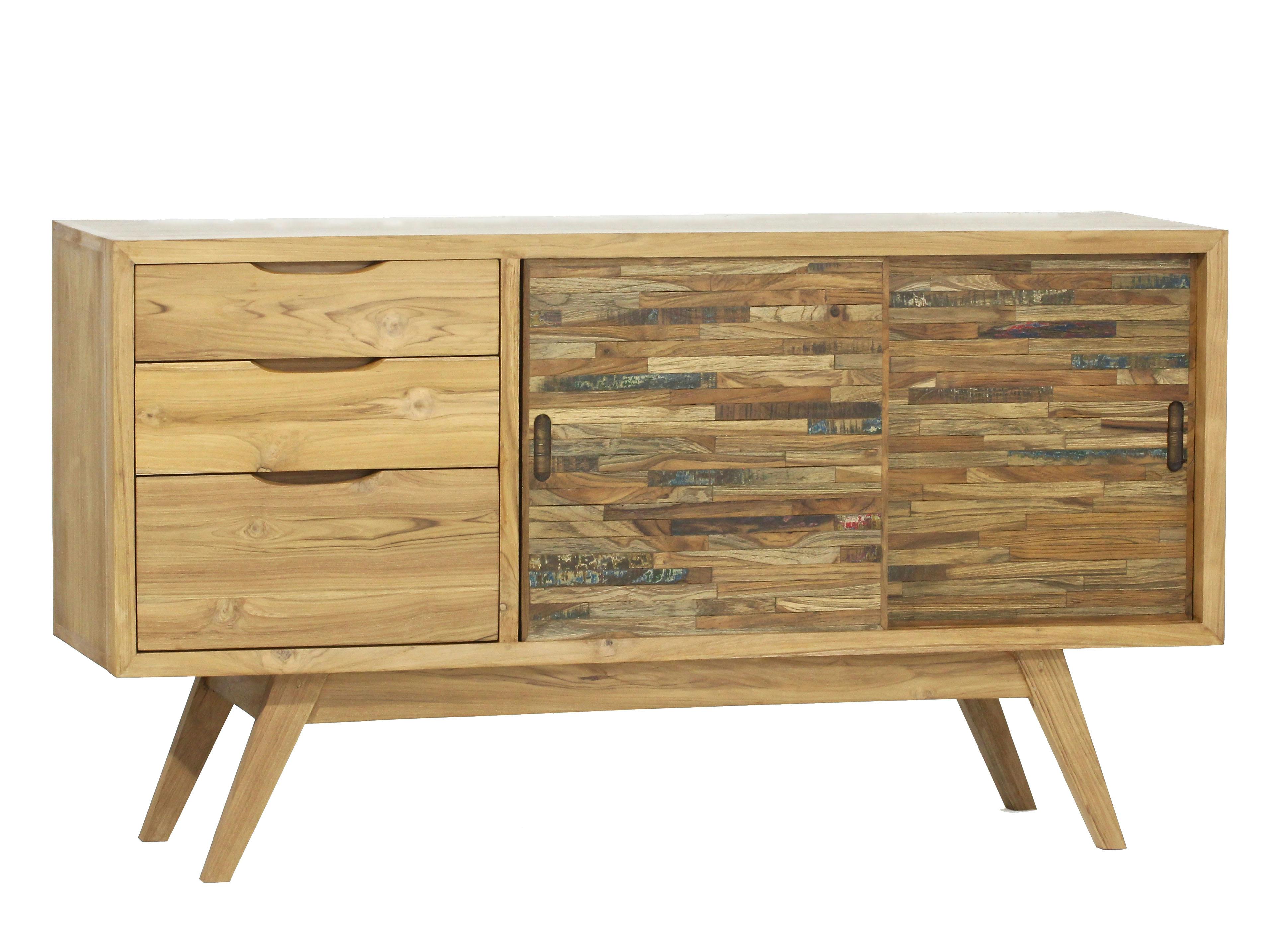 Buffet bois teck recyclé coloré 2 portes coulissantes LOMBOK