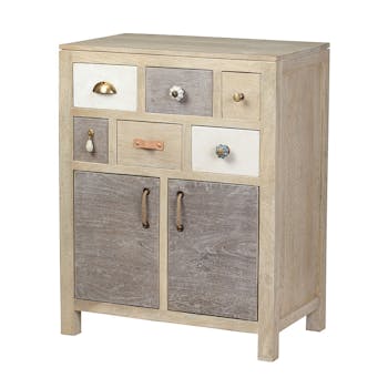 Buffet / Cabinet 6 tiroirs 2 portes, manguier en patchwork de couleurs 68x40x86cm EVASION