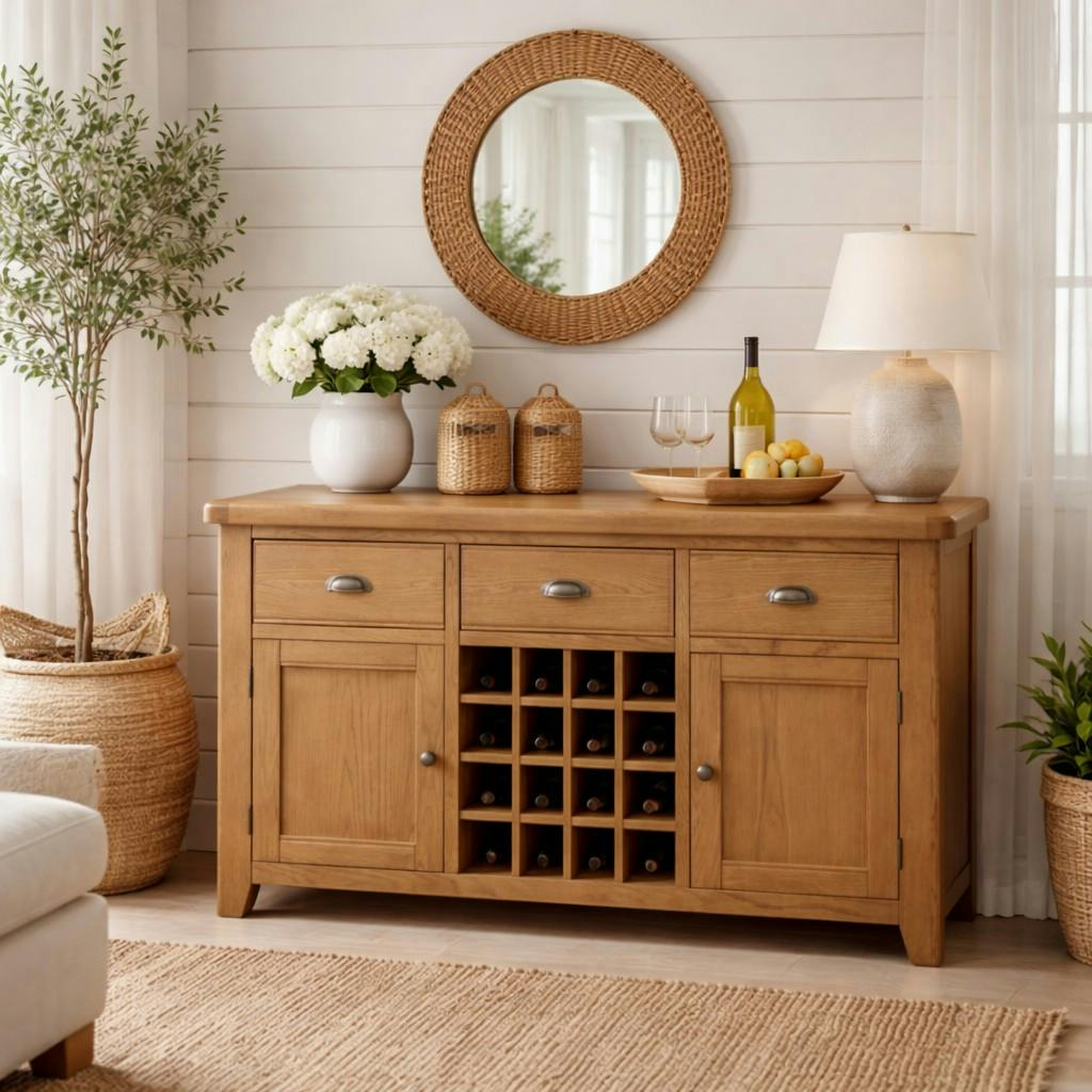 Buffet chêne campagne chic avec casier bouteilles VALMONT