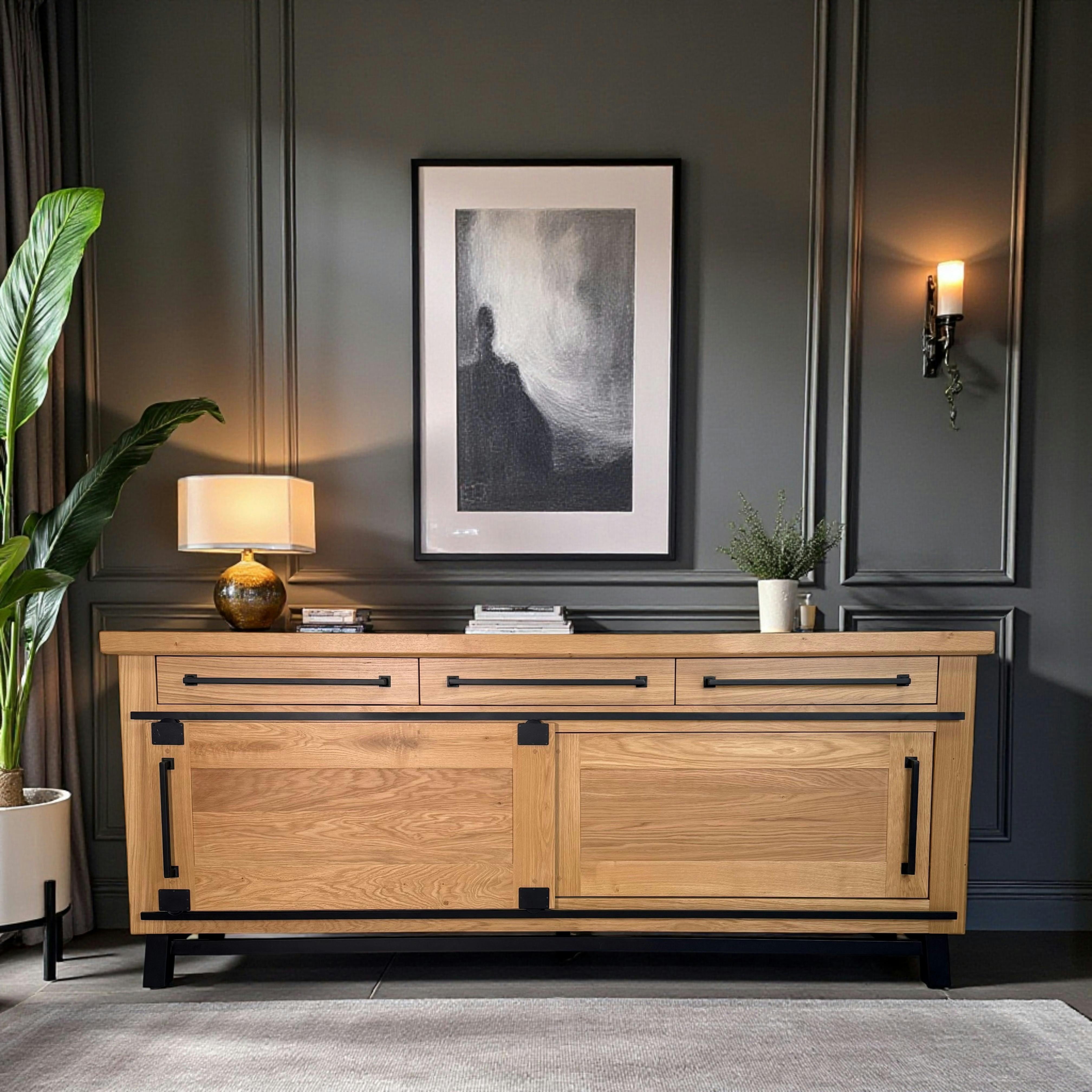 Buffet chêne clair à portes coulissantes 225 cm ALPINE