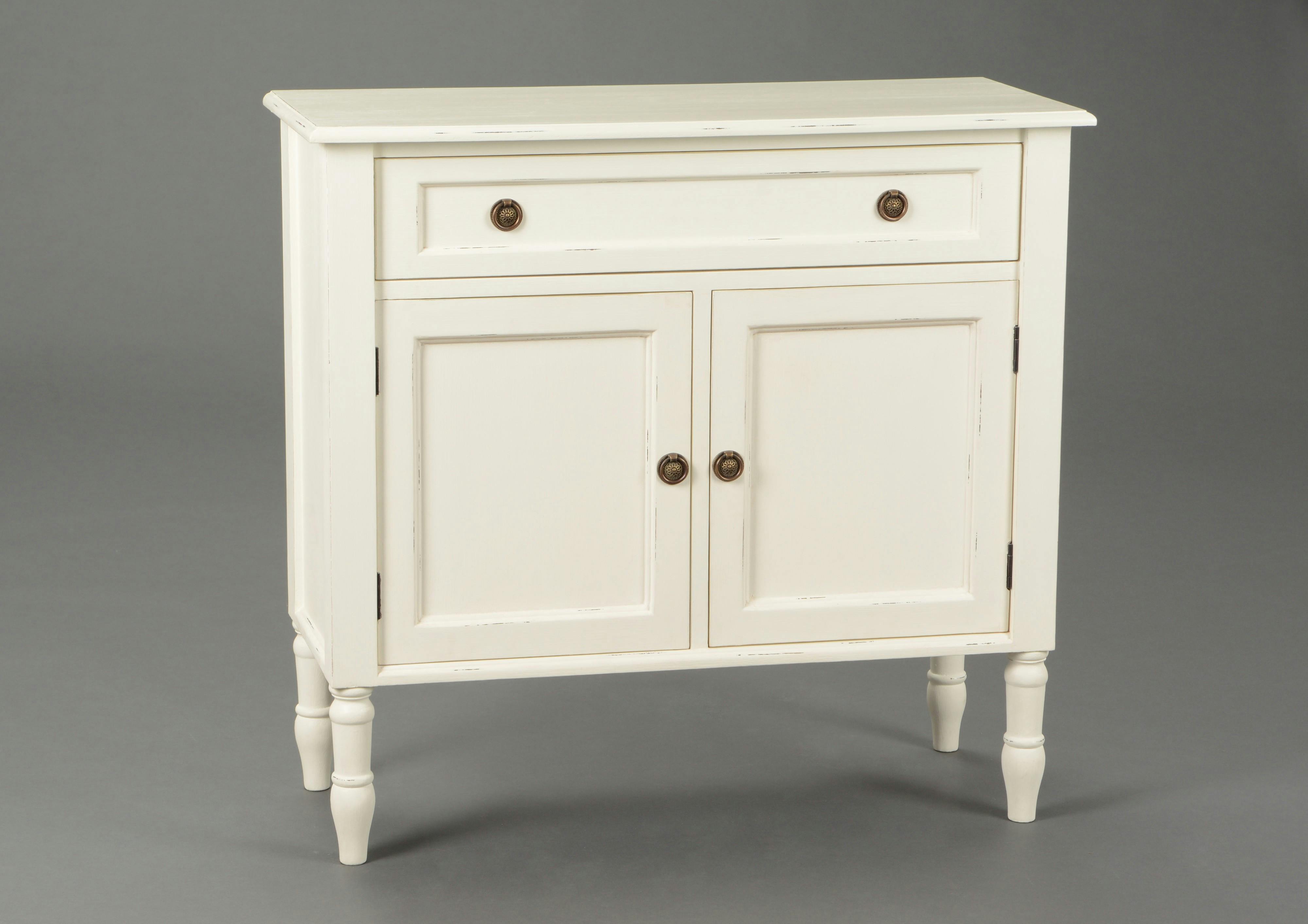 Buffet chic en bois patiné crème 2 portes 1 tiroir BRICE L85 X P35 X H80cm AMADEUS