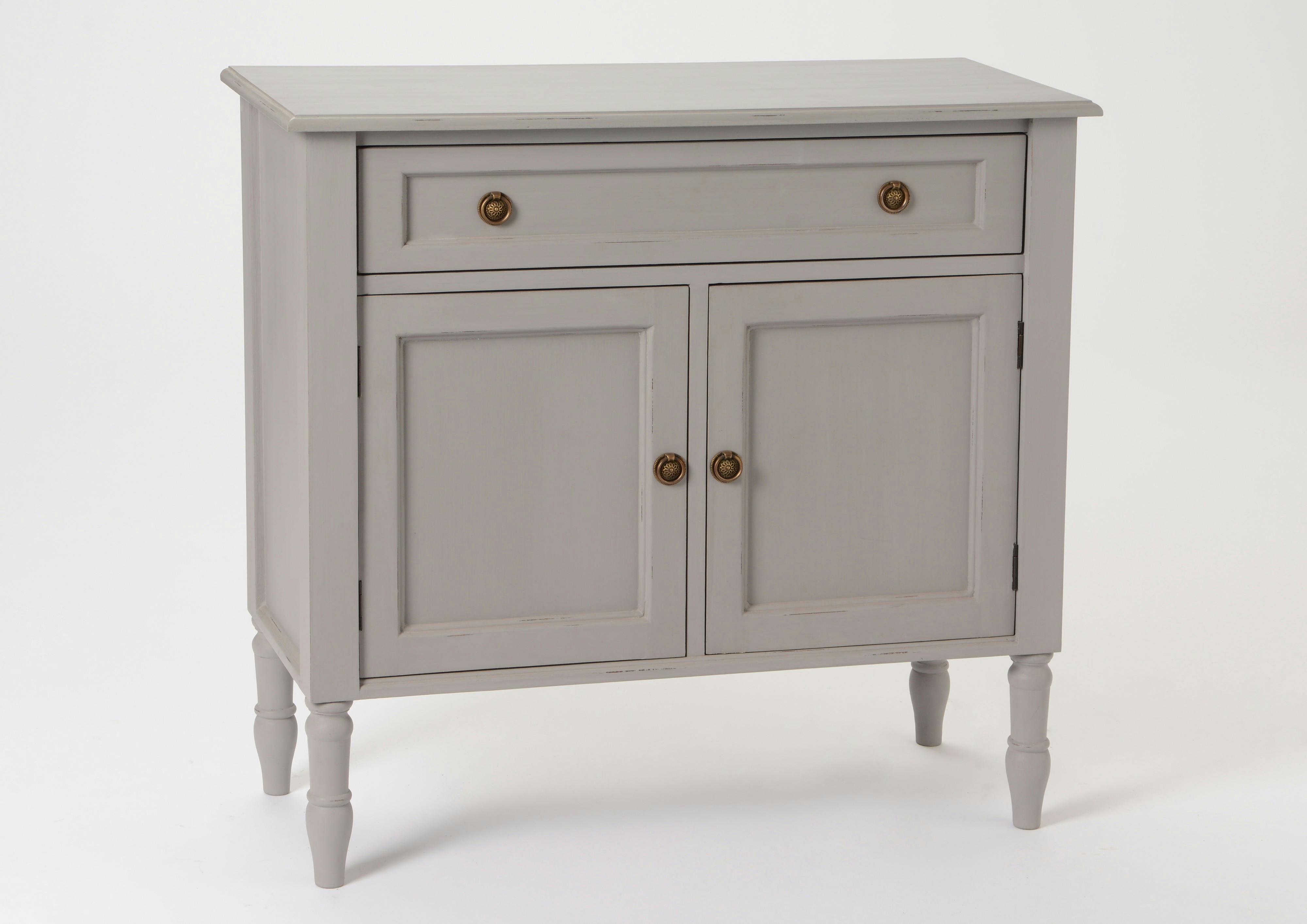 Buffet chic en bois patiné gris 2 portes 1 tiroir BRICE L85 X P35 X H80cm AMADEUS