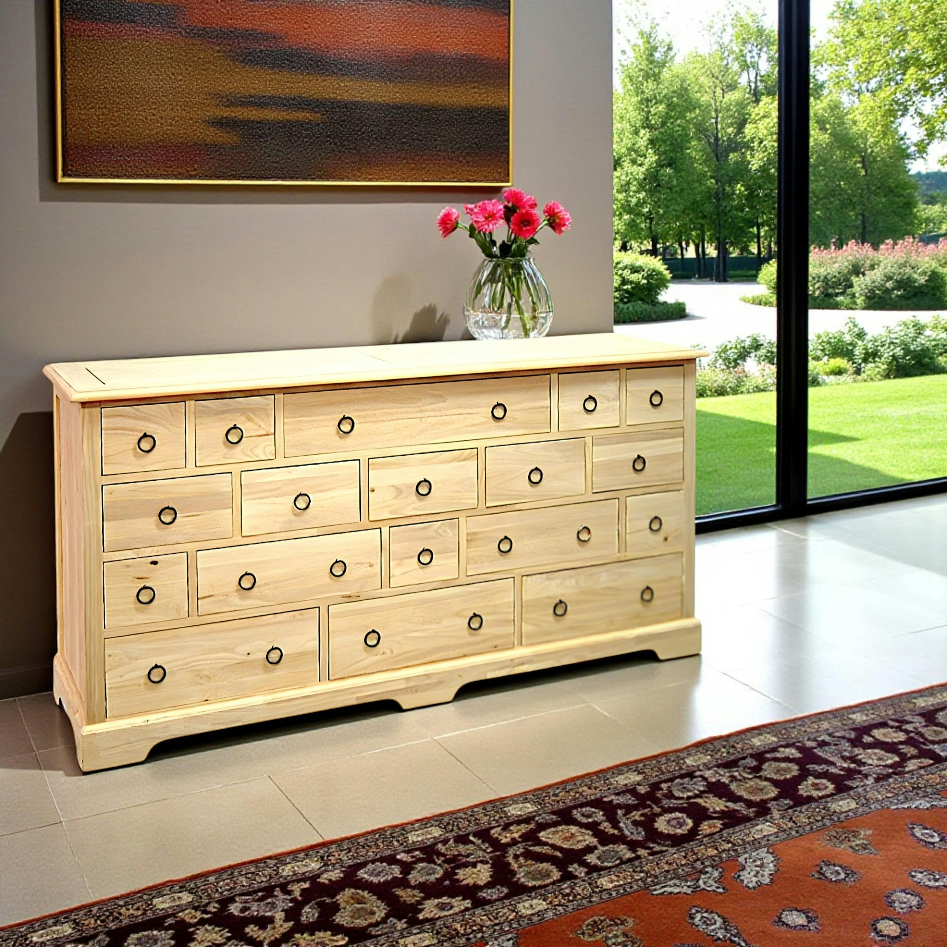 Buffet / Commode Hévéa 18 tiroirs 179,5x50x92,5cm MAORI
