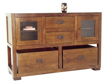  Buffet / Console Hévéa 2 portes vitrées, 2 tiroirs, 2 casiers amovibles 124x42x82cm TRADITION