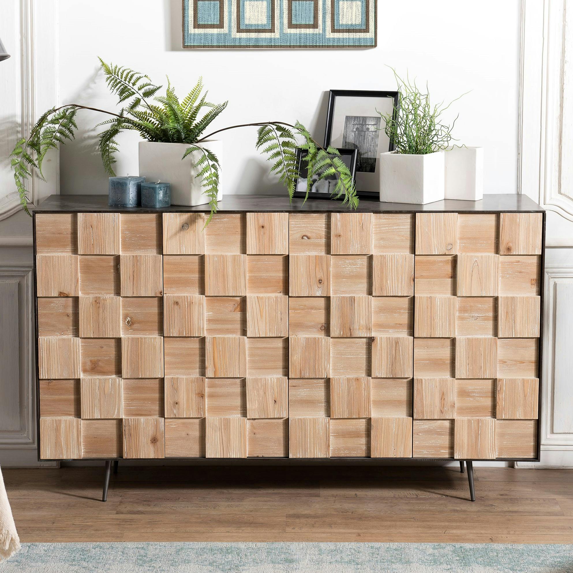 Buffet bahut en damier de bois trois porte de style contemporain