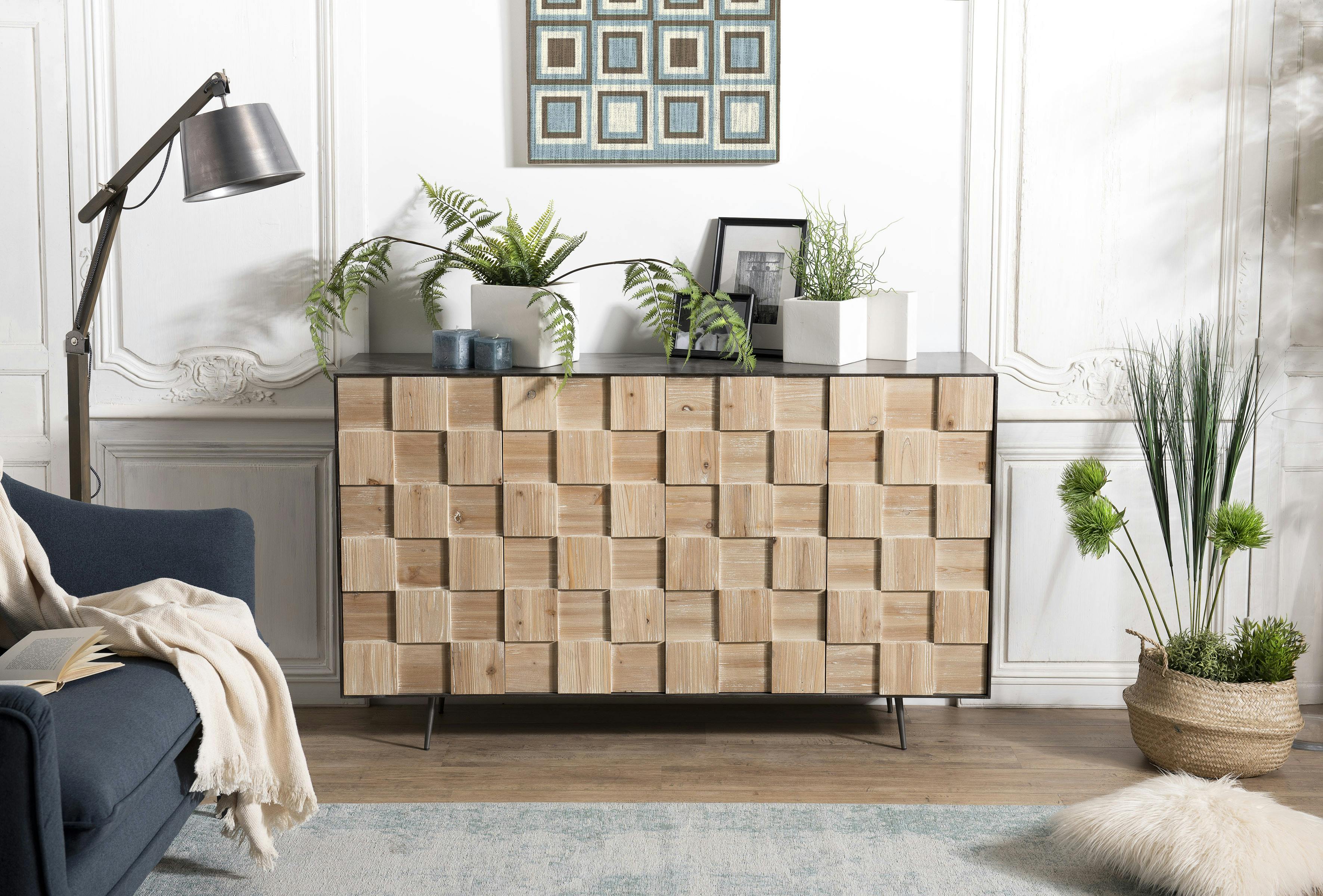 Buffet bahut en damier de bois trois porte de style contemporain