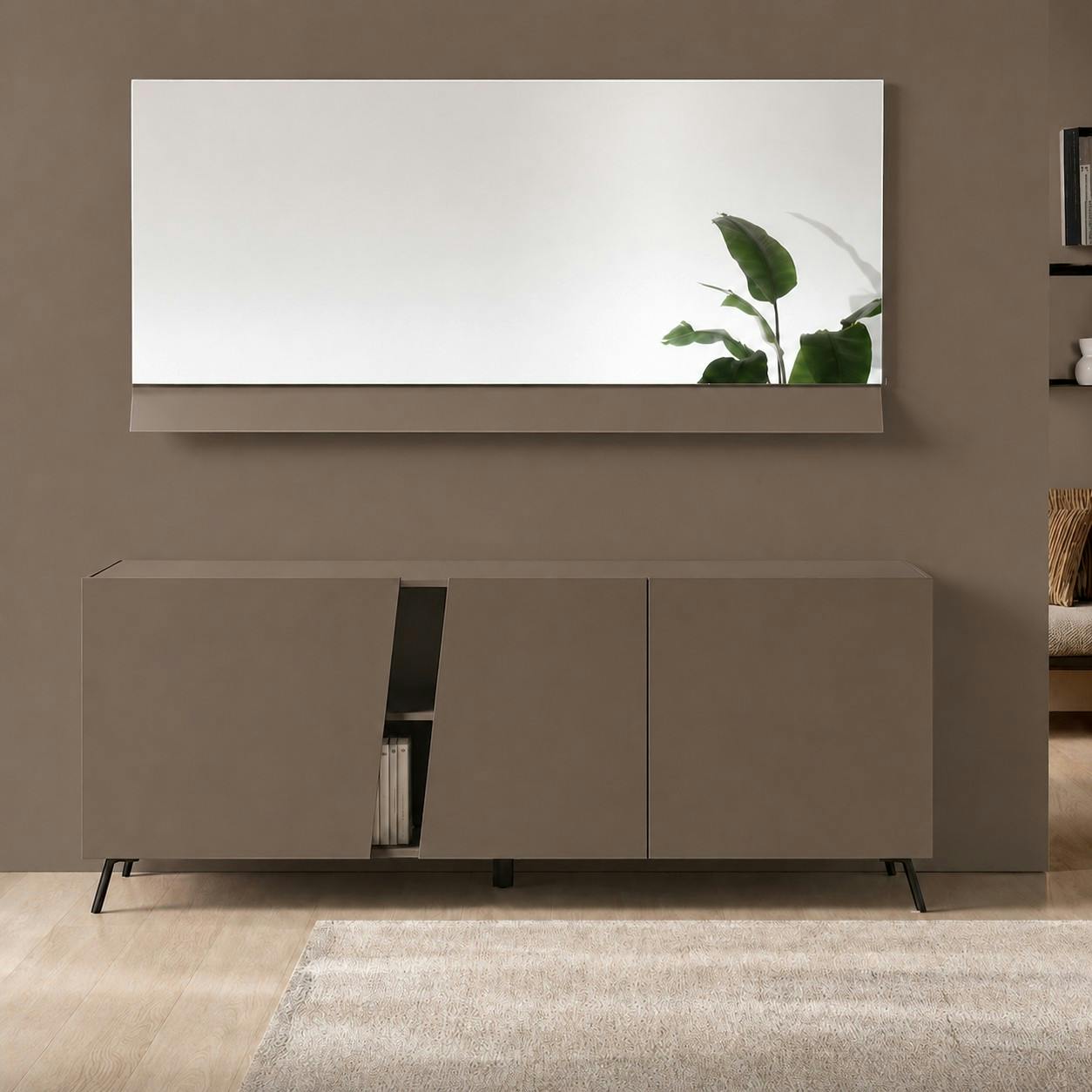 Buffet contemporain marron à découpe diagonale 180 cm LORA