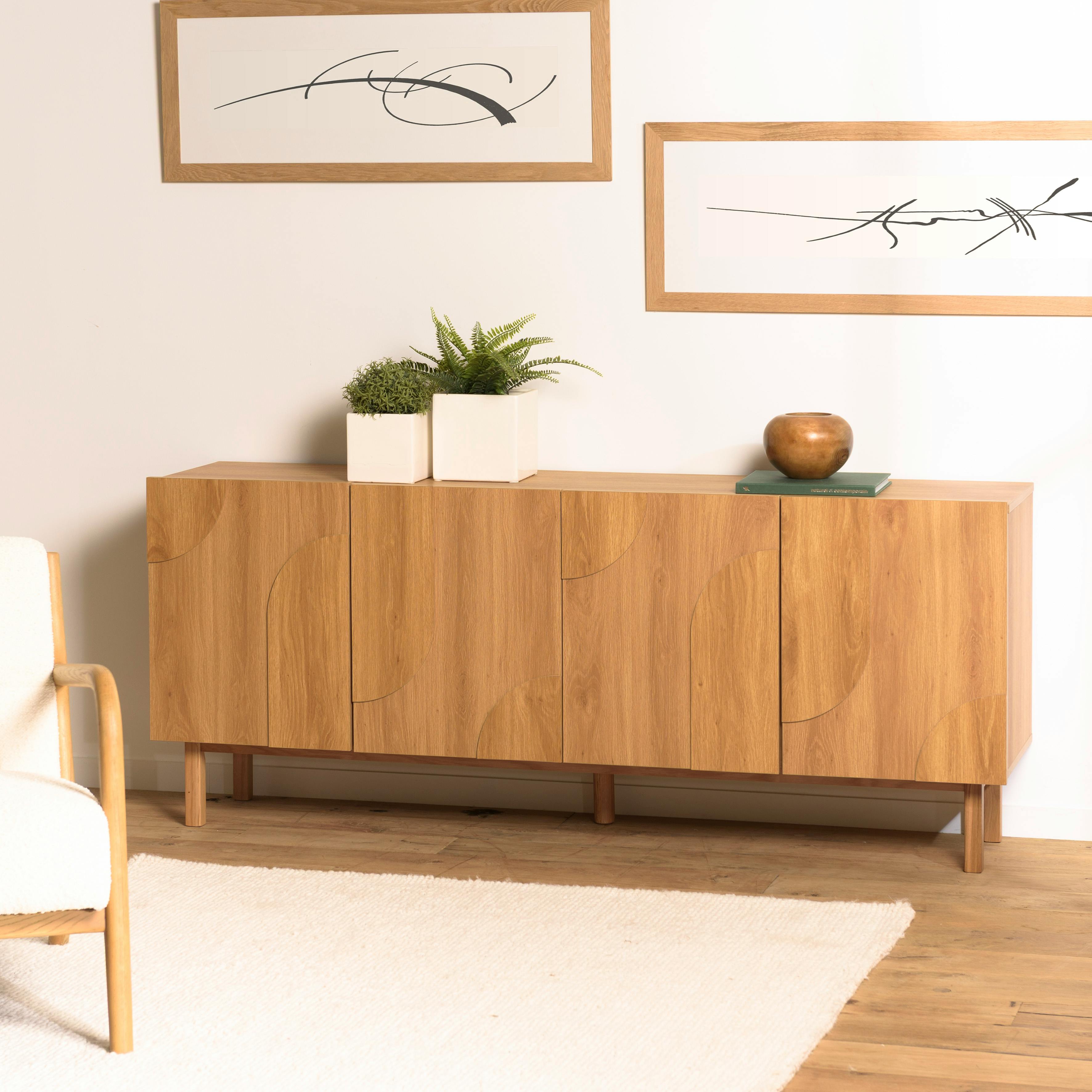 Buffet couleur naturelle 4 portes décor motif arrondi ELTON
