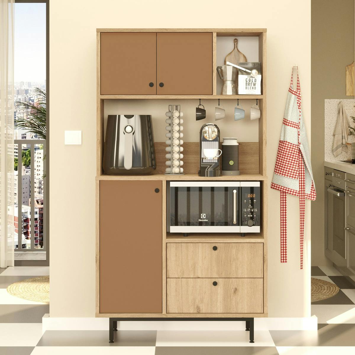 Buffet cuisine 3 portes niches micro-ondes et cafetière JENA
