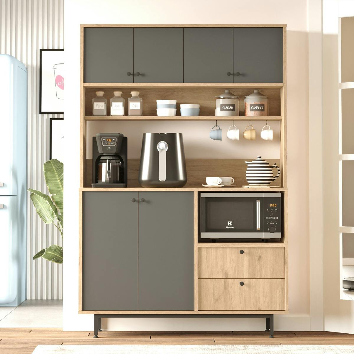 Buffet cuisine niche micro-ondes décor gris L 120 cm JENA