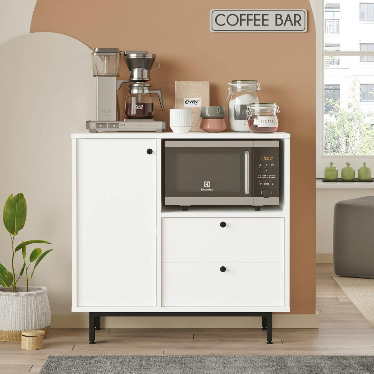 Buffet de cuisine blanc niche micro-ondes et 1 porte JENA