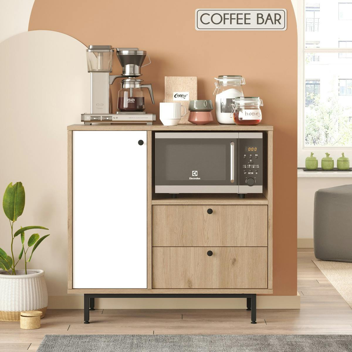 Buffet de cuisine niche micro-ondes et 1 porte blanche JENA