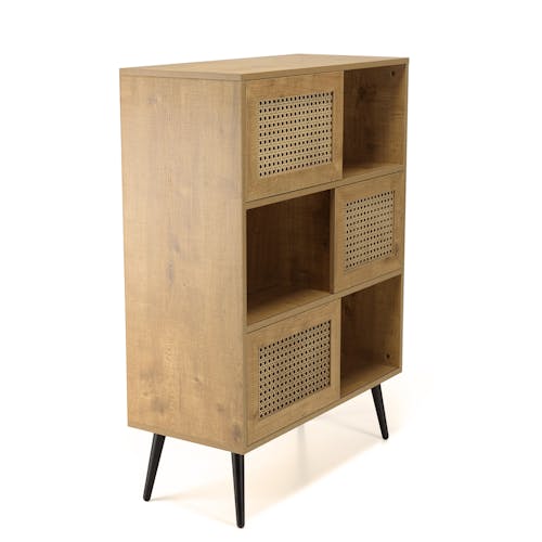 Buffet de rangement bois et cannage 3 portes coulissantes ALCUDIA