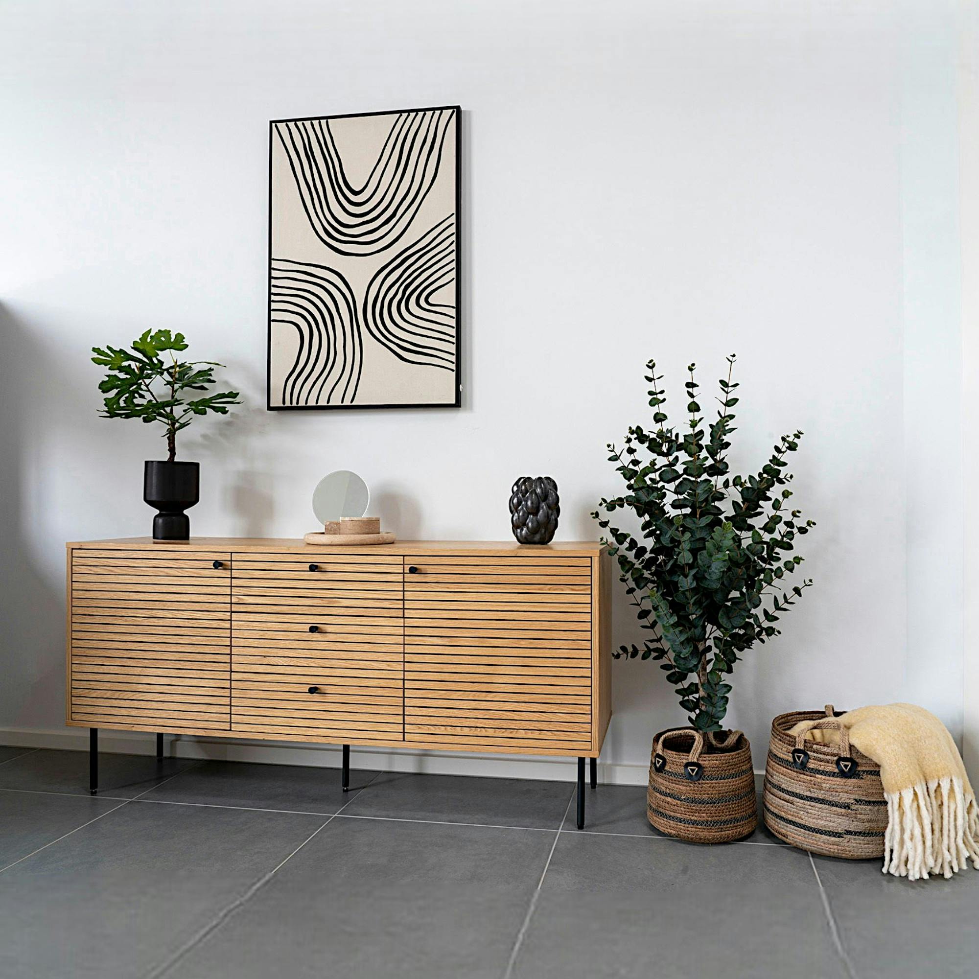 Buffet de salle à manger 2 portes rainurées décor clair ASSENS