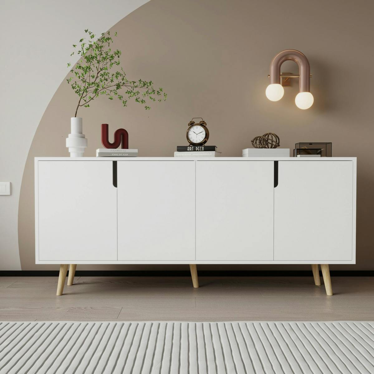 Buffet de salle à manger blanc à poignées intégrées MARFA