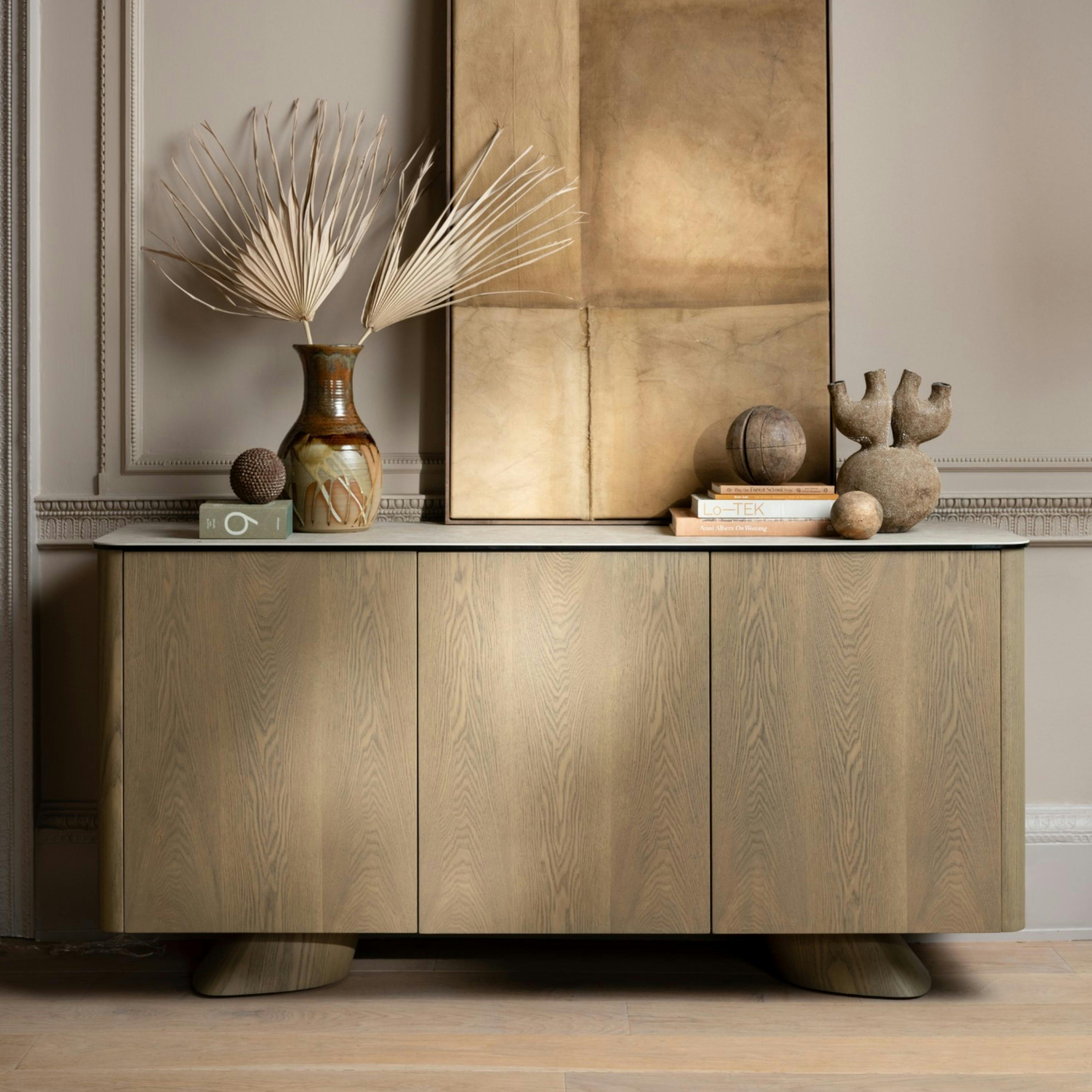 Buffet design céramique et placage chêne 3 portes CALA