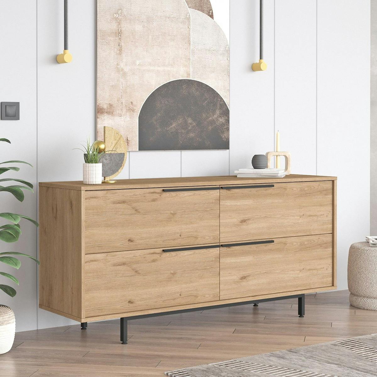 Buffet design moderne effet bois à ouverture frontale VAREN