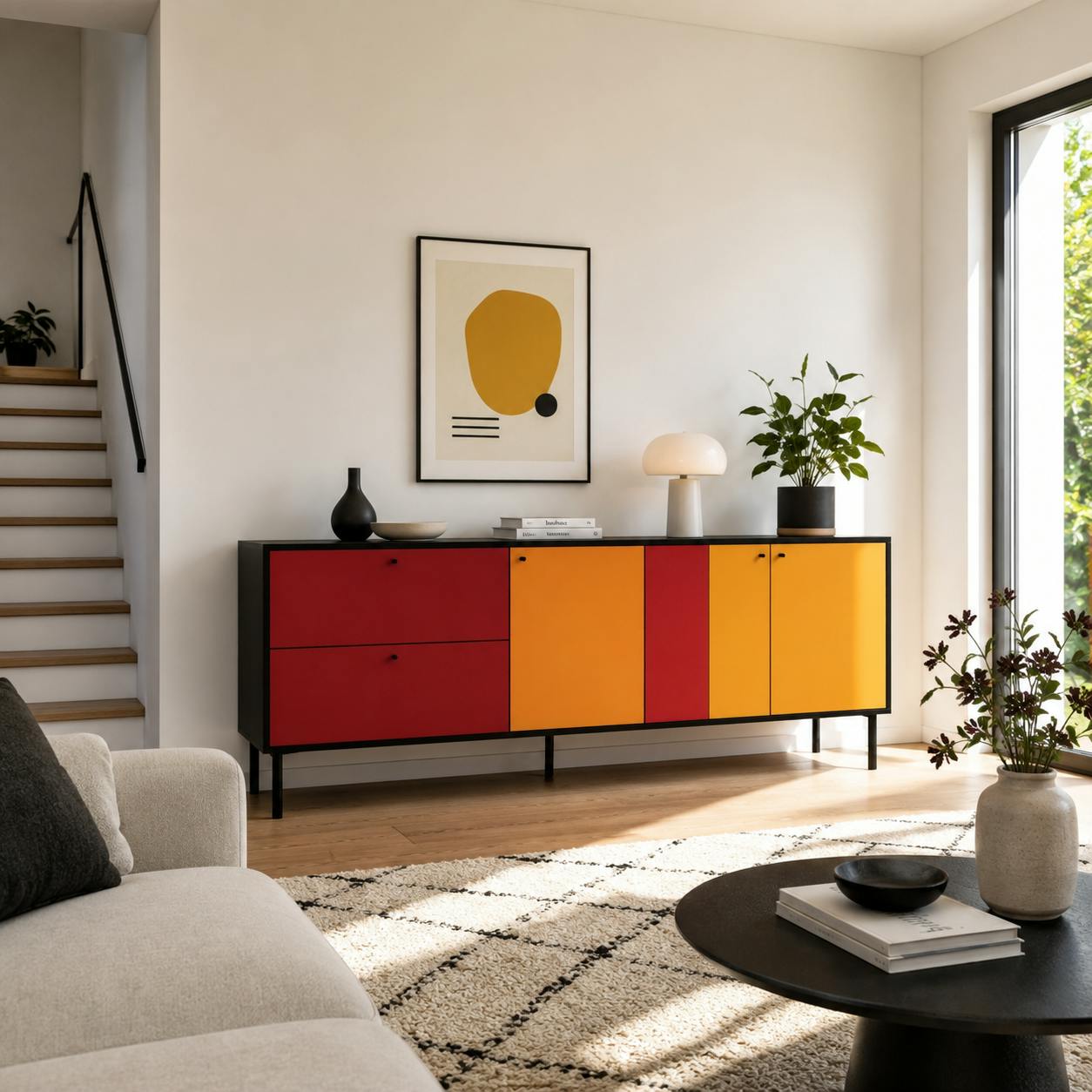 Buffet design multicolore 3 portes 2 tiroirs ALVA