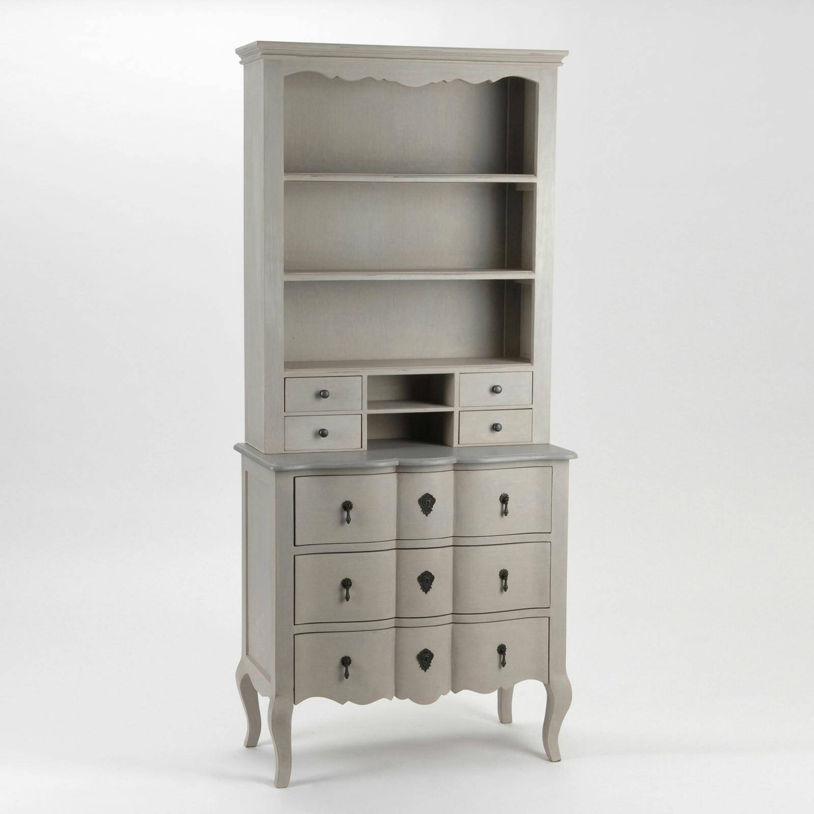 Buffet deux corps baroque bois gris 7 tiroirs GRAND SIECLE L80xP40xH180 AMADEUS