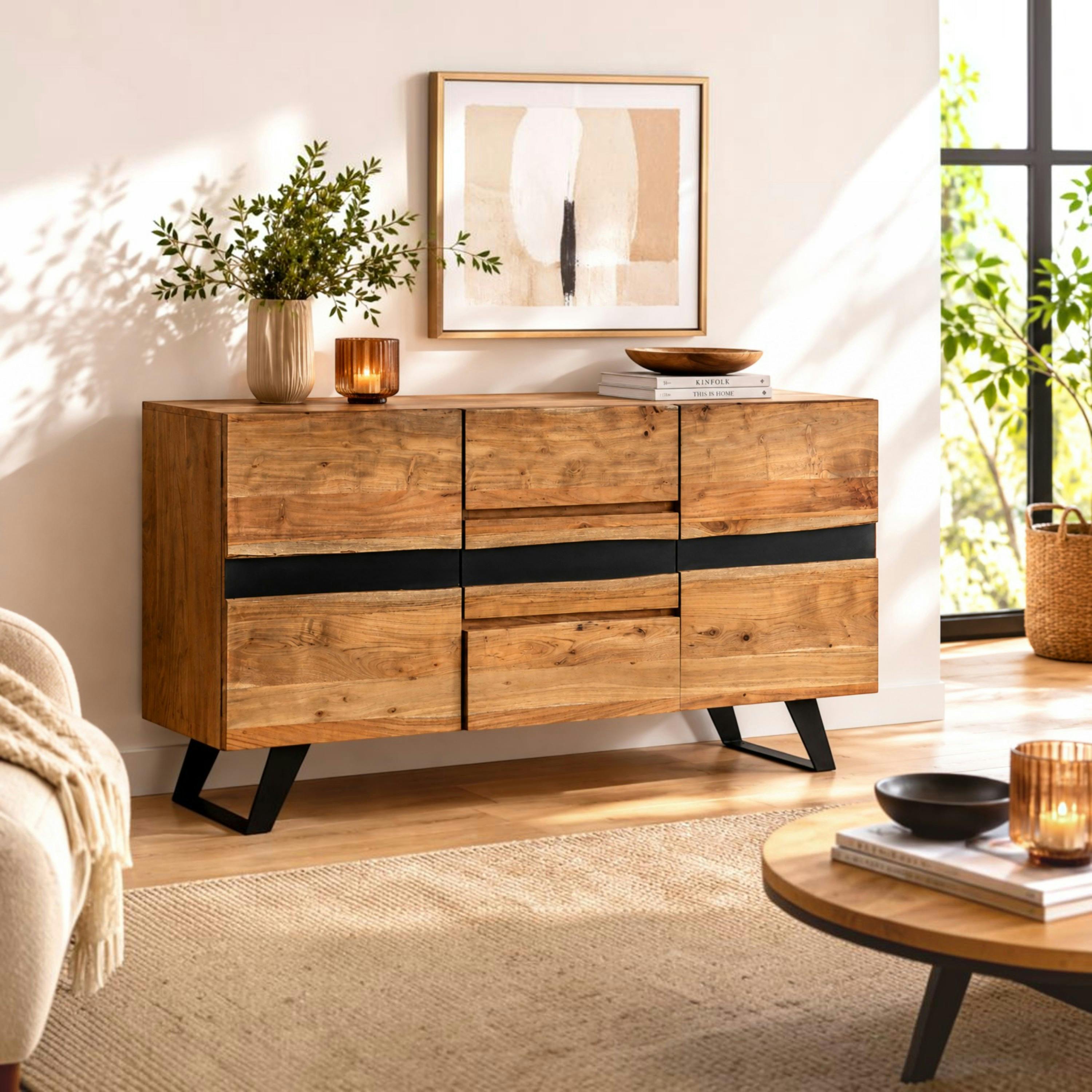 Buffet en bois d'acacia 2 portes 3 tiroirs CANYON