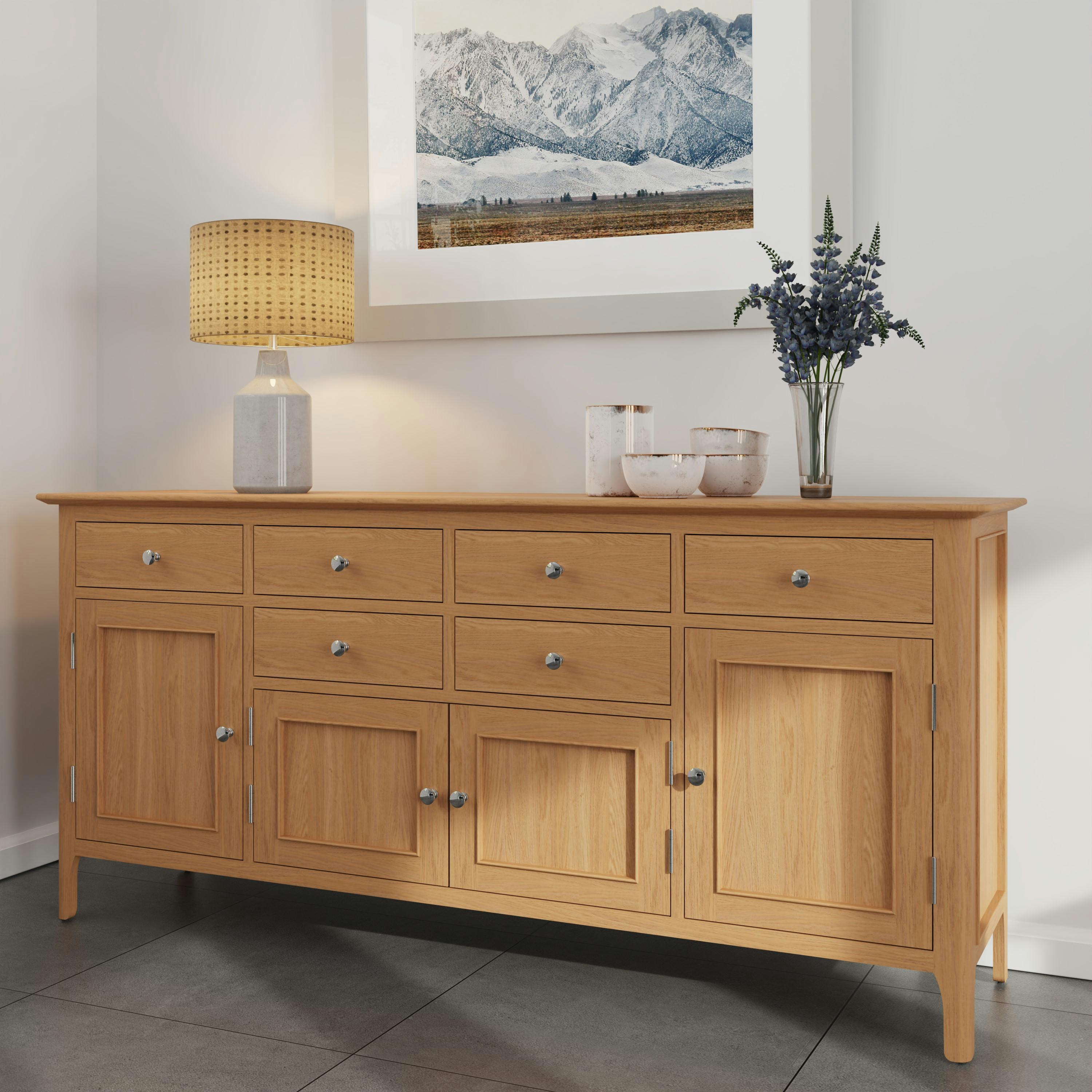Buffet en bois de chêne blond 4 portes CRUZ