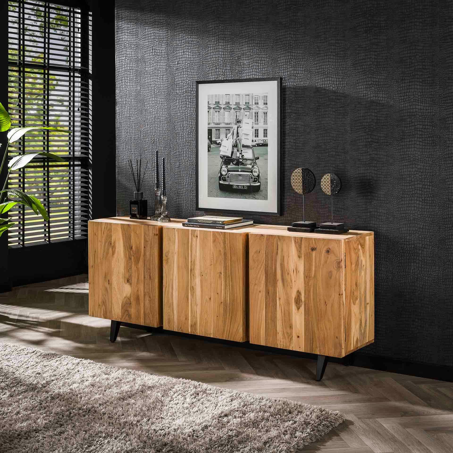 Buffet en bois massif d'acacia 3 blocs rangement MELBOURNE