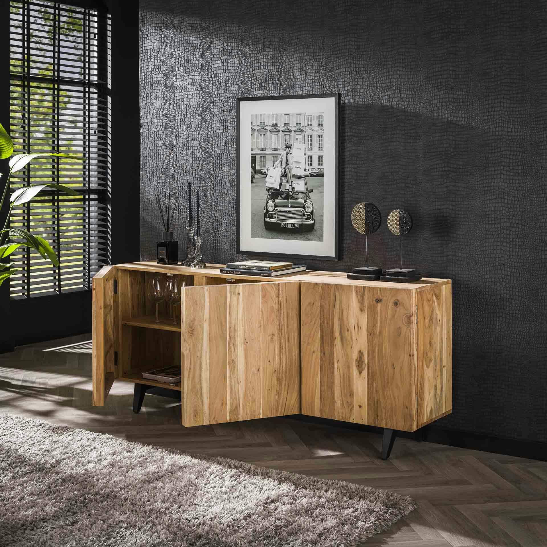 Buffet en bois massif d'acacia 3 blocs rangement MELBOURNE