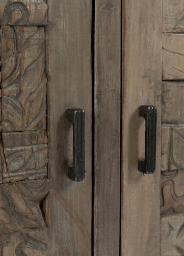 Buffet en bois naturel, 3 portes gravées 175x45x76cm